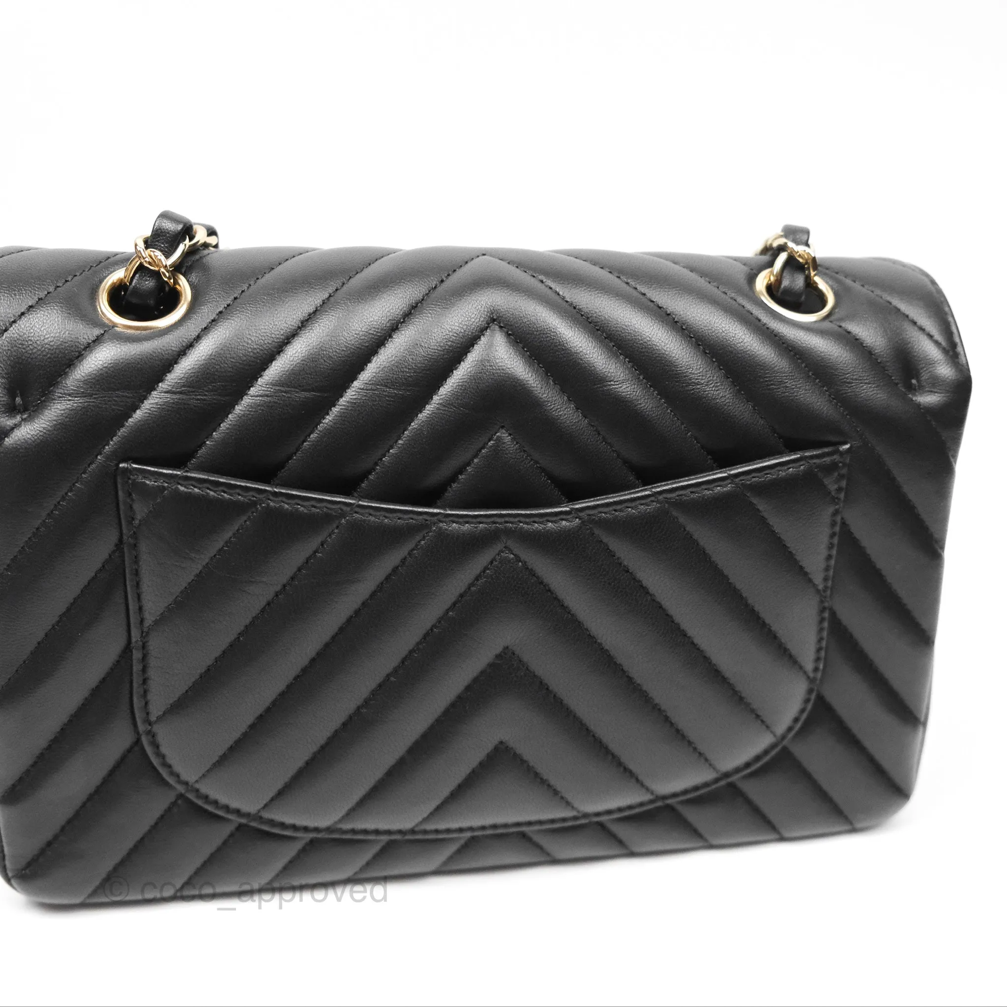 Chanel Small Classic Chevron Flap Black Lambskin Gold Hardware