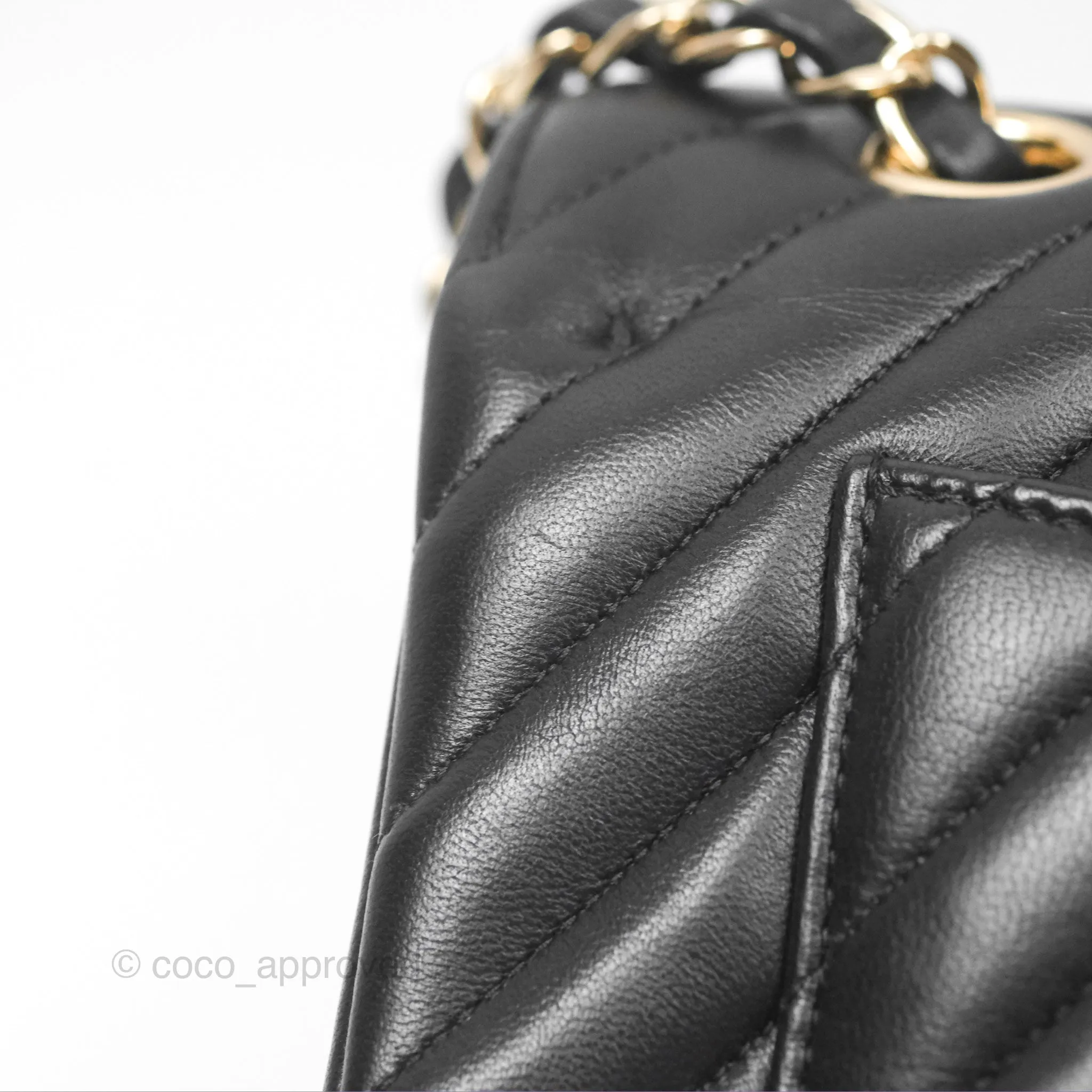 Chanel Small Classic Chevron Flap Black Lambskin Gold Hardware