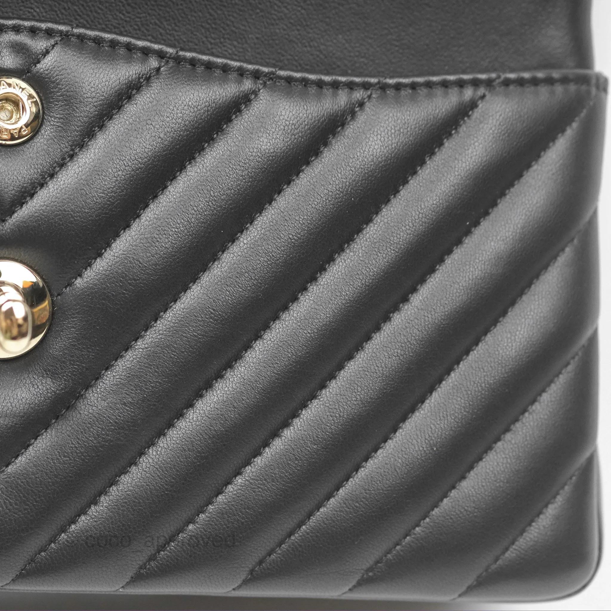 Chanel Small Classic Chevron Flap Black Lambskin Gold Hardware