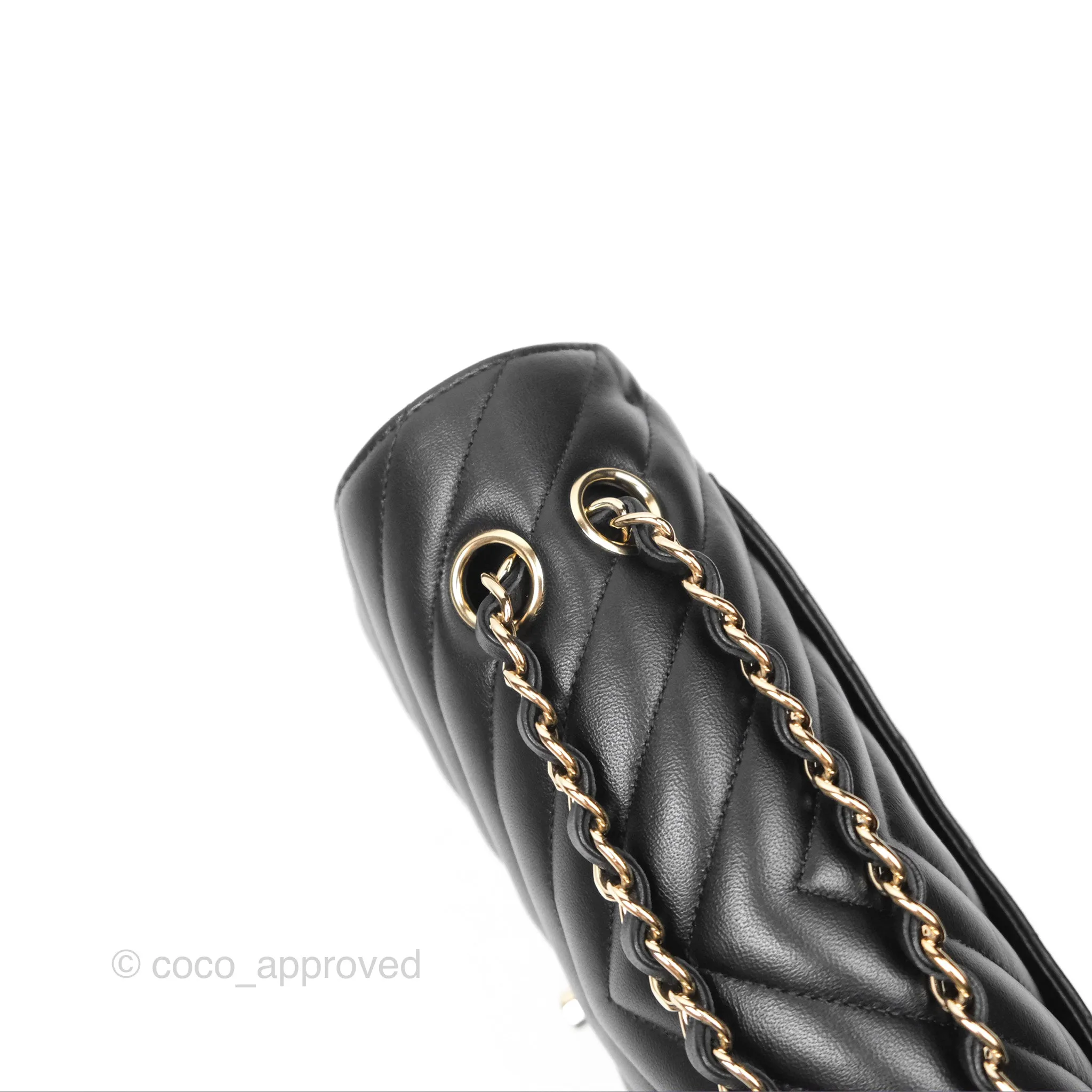 Chanel Small Classic Chevron Flap Black Lambskin Gold Hardware