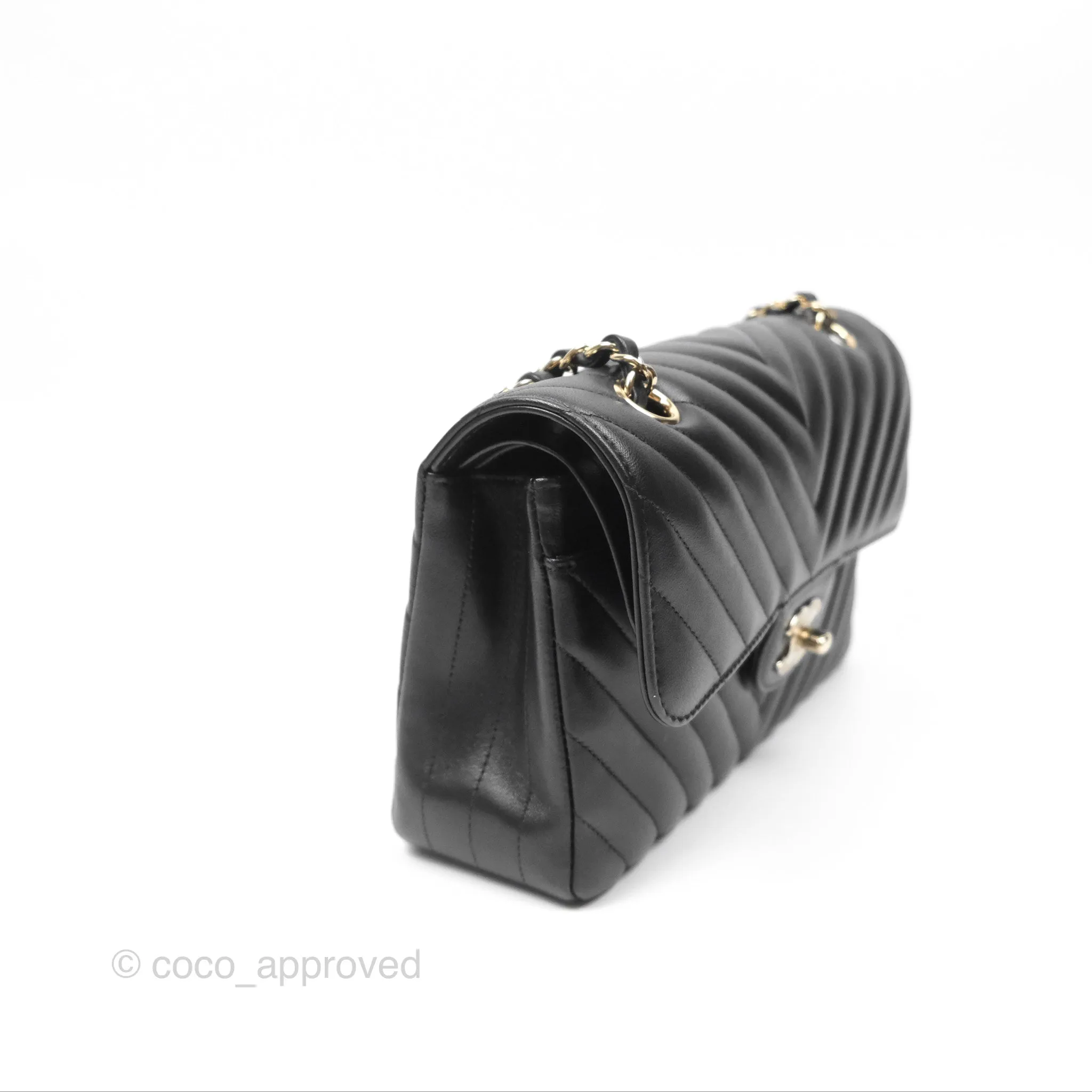 Chanel Small Classic Chevron Flap Black Lambskin Gold Hardware