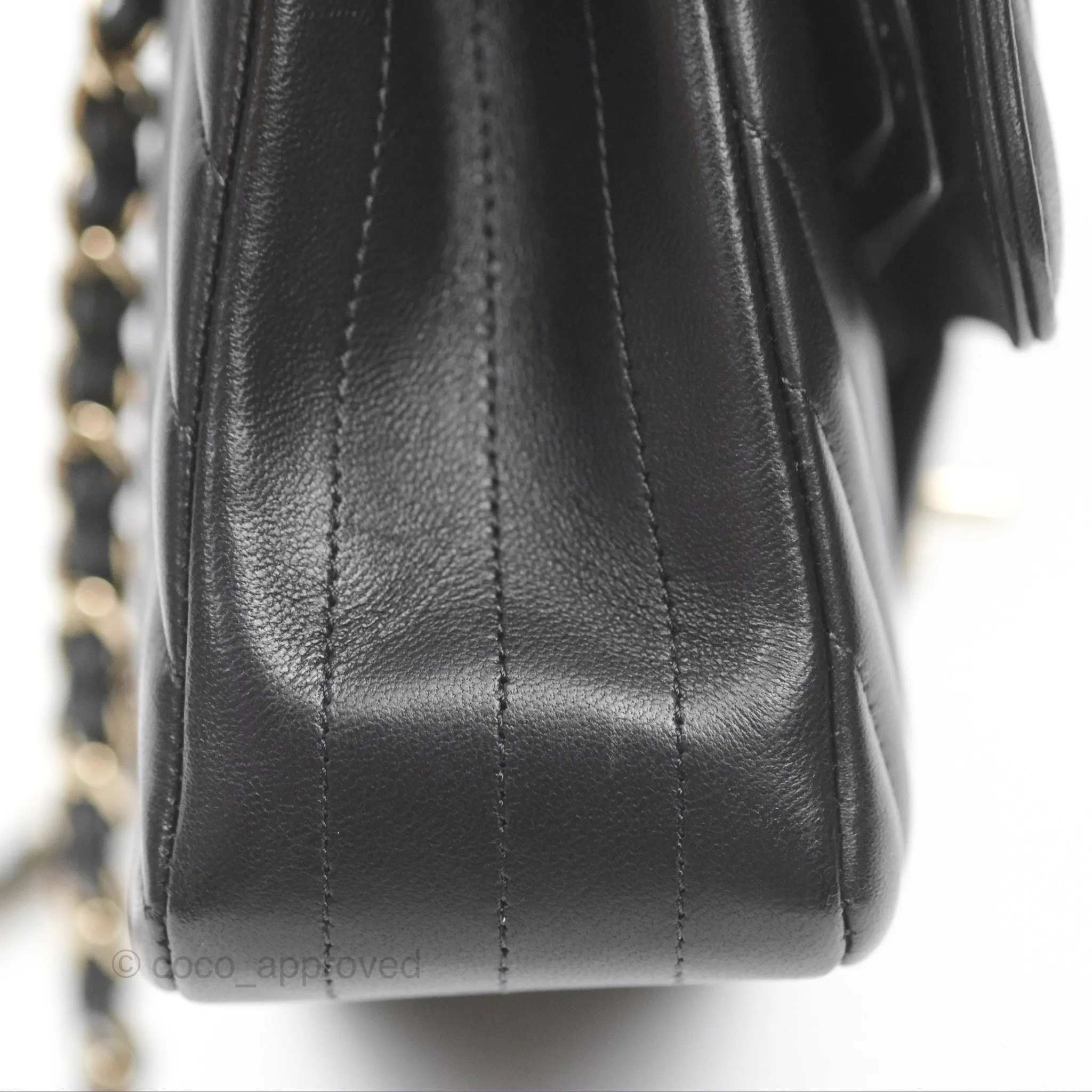 Chanel Small Classic Chevron Flap Black Lambskin Gold Hardware