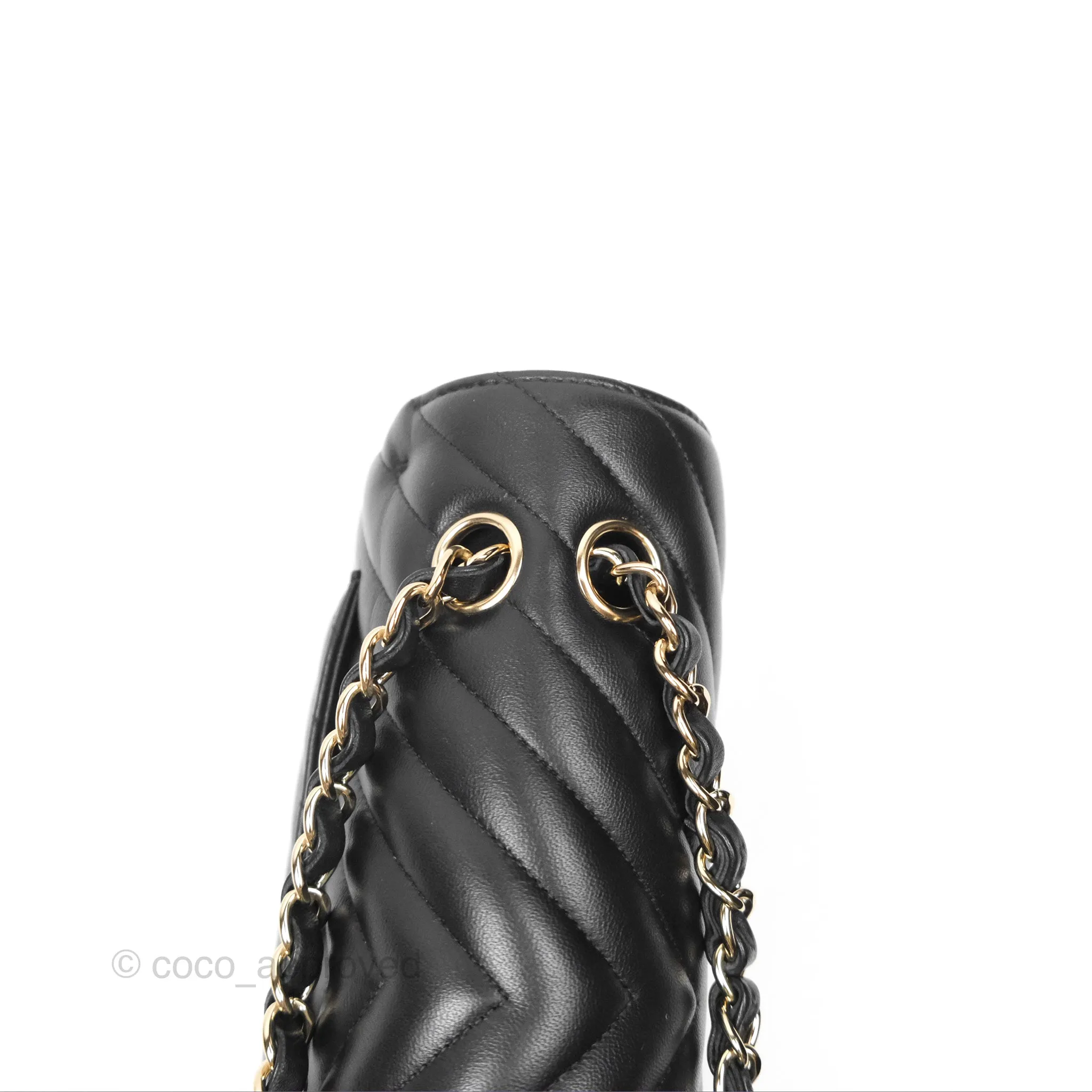 Chanel Small Classic Chevron Flap Black Lambskin Gold Hardware