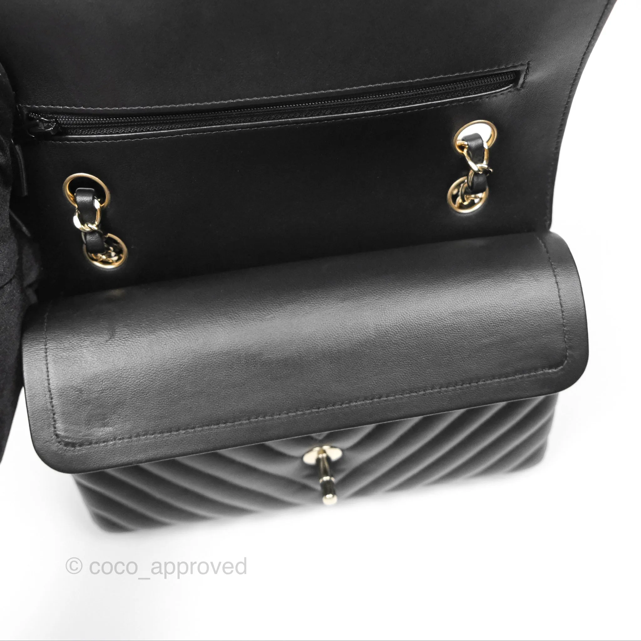 Chanel Small Classic Chevron Flap Black Lambskin Gold Hardware