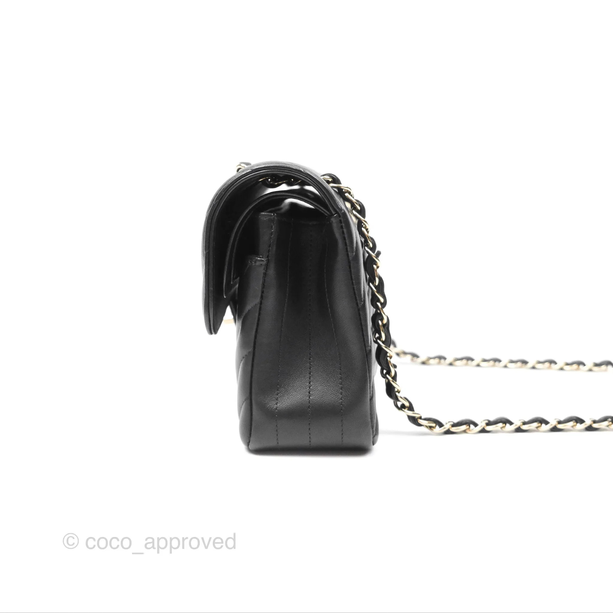 Chanel Small Classic Chevron Flap Black Lambskin Gold Hardware
