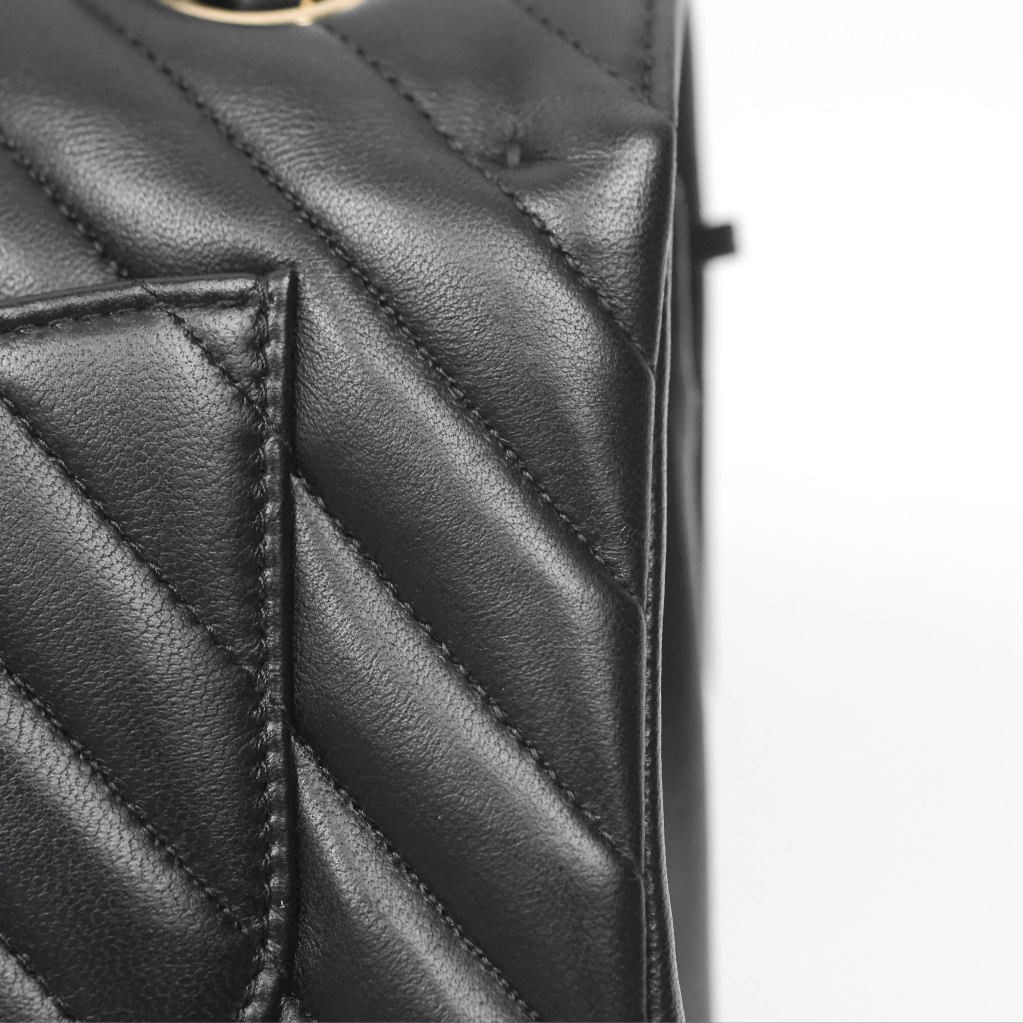 Chanel Small Classic Chevron Flap Black Lambskin Gold Hardware