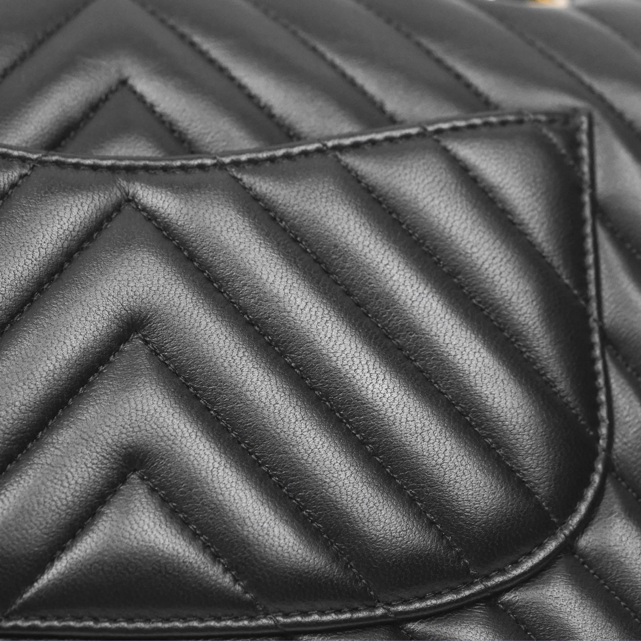 Chanel Small Classic Chevron Flap Black Lambskin Gold Hardware