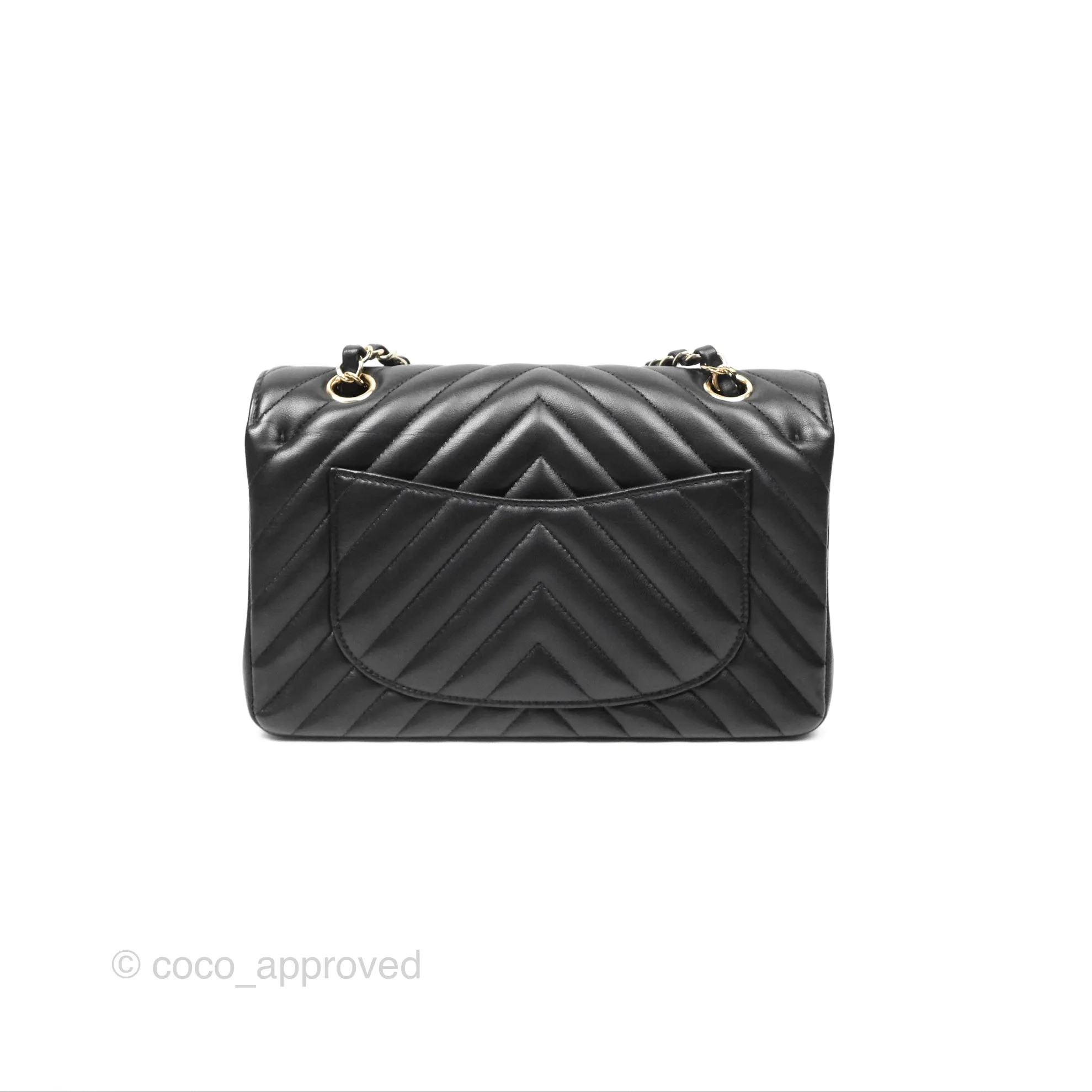 Chanel Small Classic Chevron Flap Black Lambskin Gold Hardware