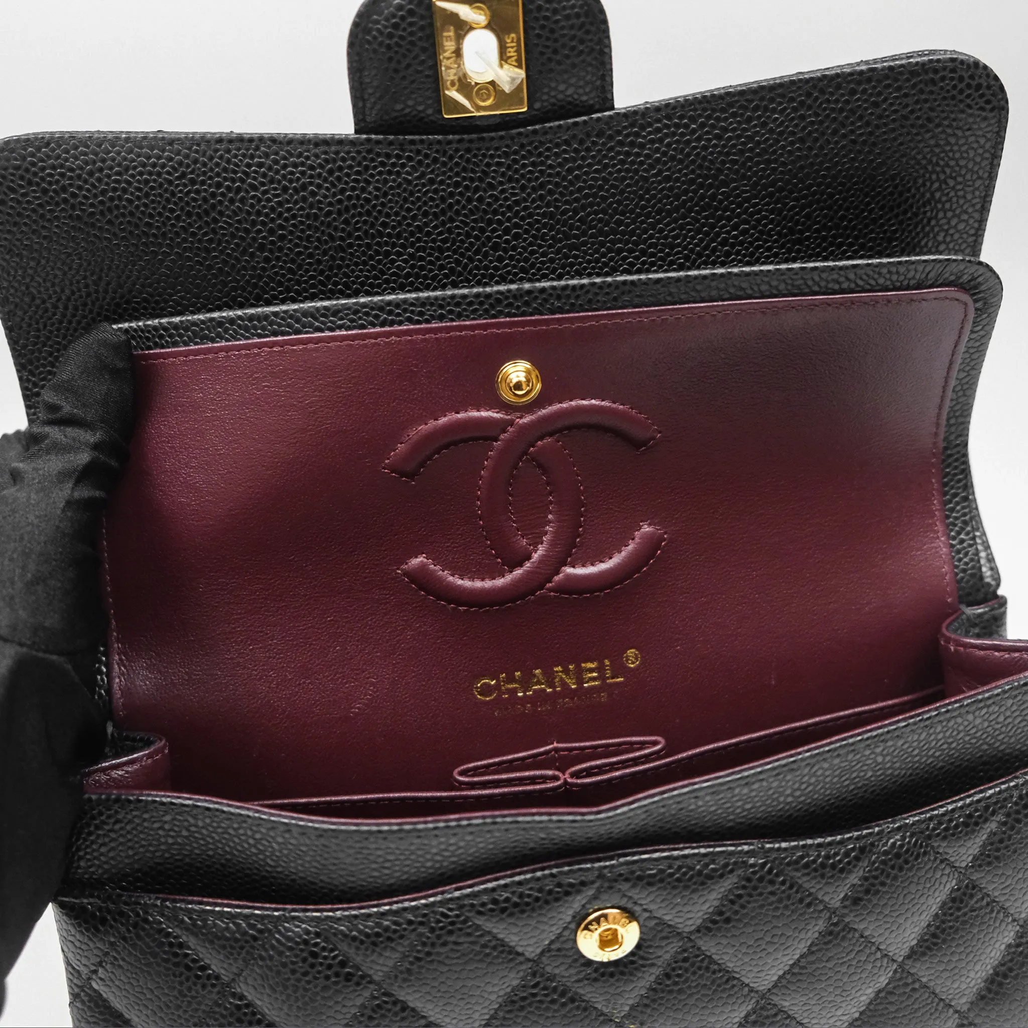 Chanel Small Classic Flap Quilted Black Caviar Gold Hardware