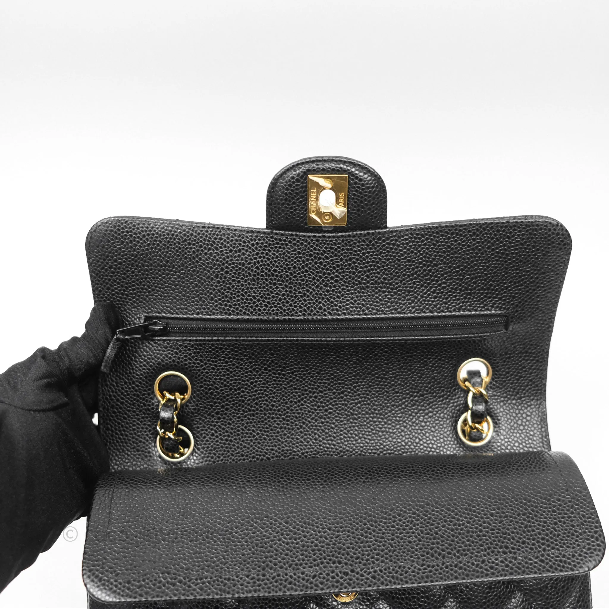 Chanel Small Classic Flap Quilted Black Caviar Gold Hardware