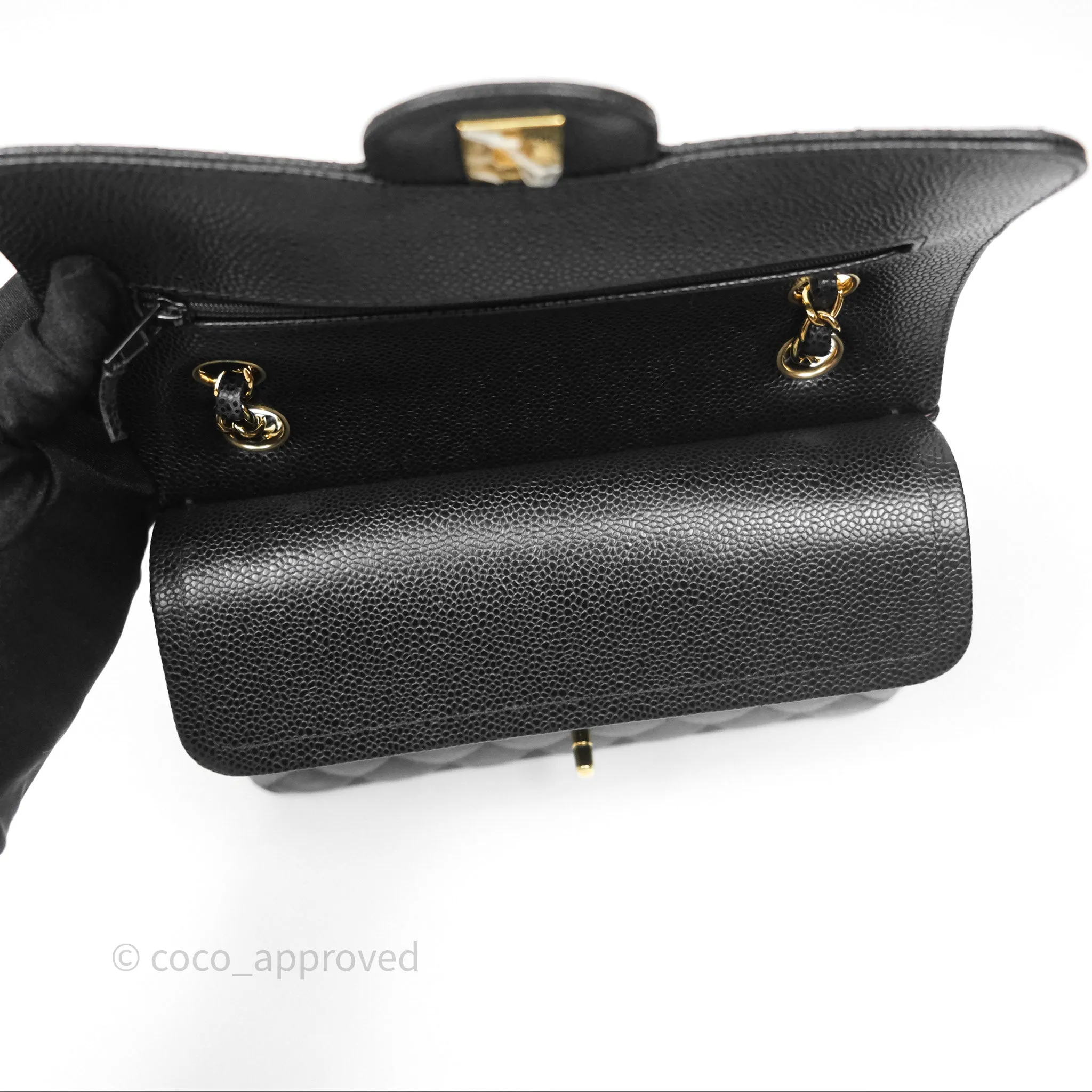 Chanel Small Classic Flap Quilted Black Caviar Gold Hardware