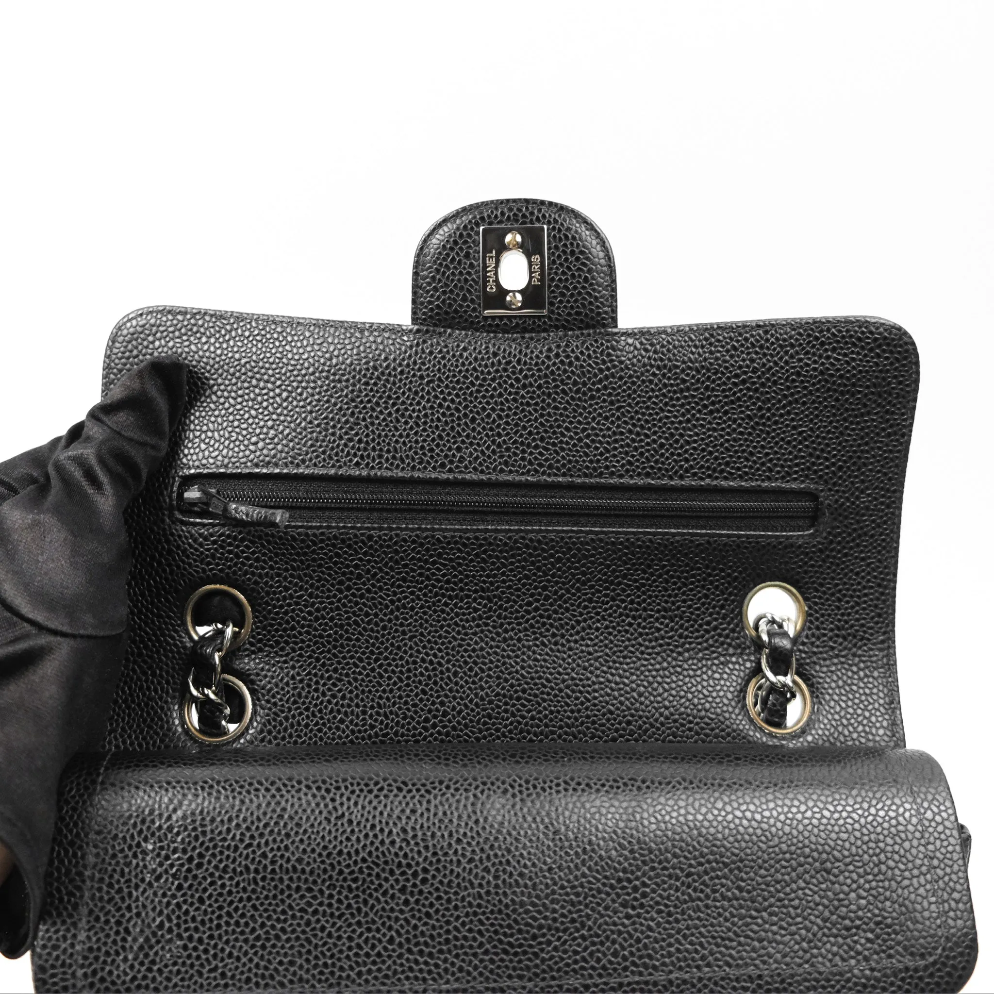 Chanel Small Classic Flap Quilted Black Caviar Silver Hardware