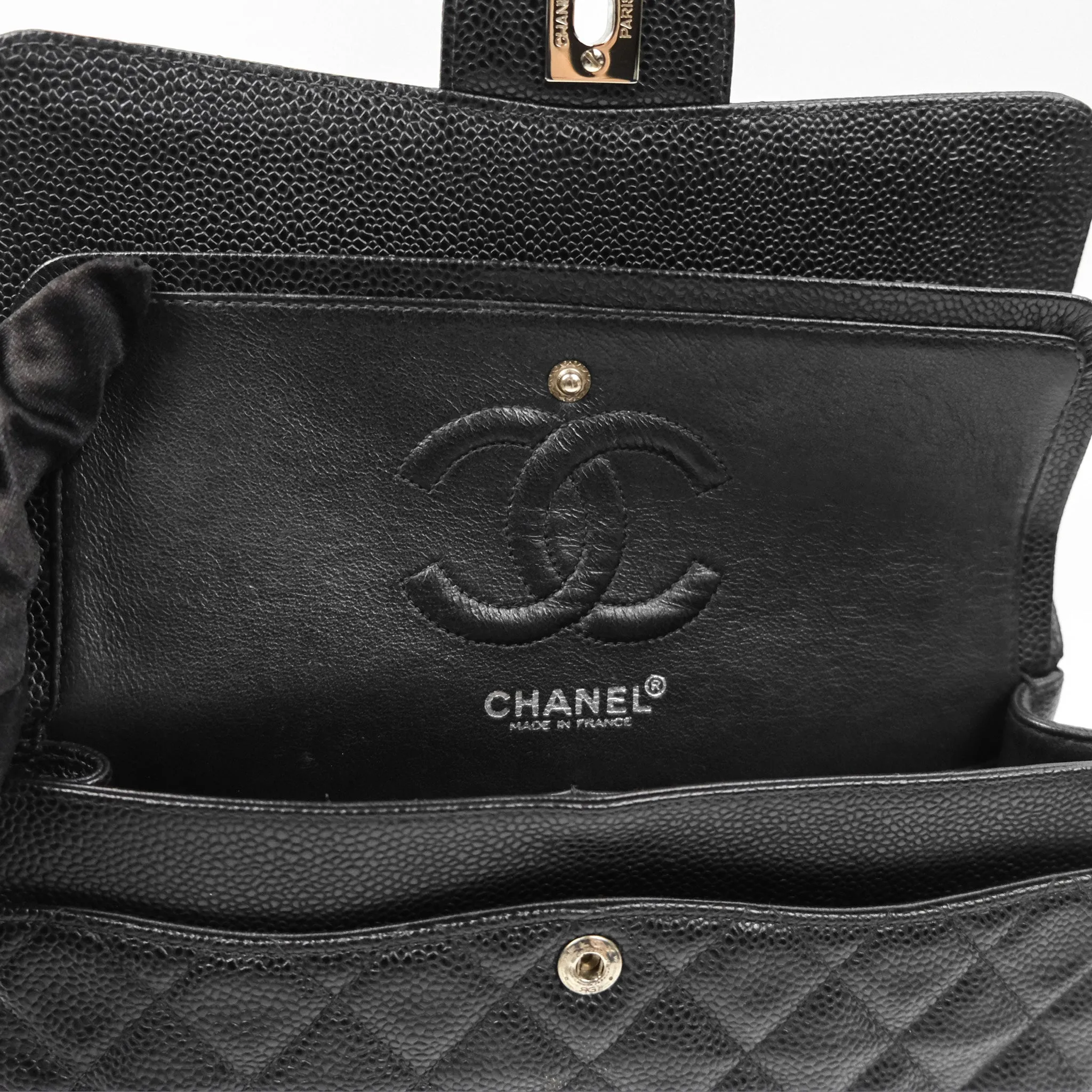 Chanel Small Classic Flap Quilted Black Caviar Silver Hardware