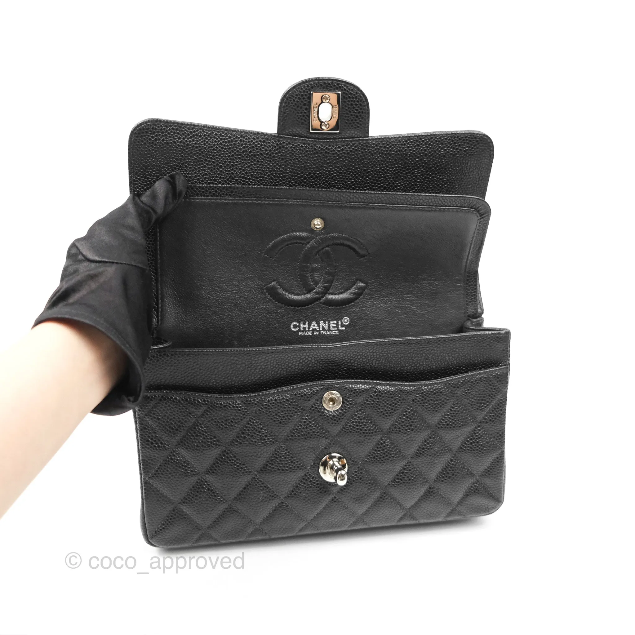 Chanel Small Classic Flap Quilted Black Caviar Silver Hardware