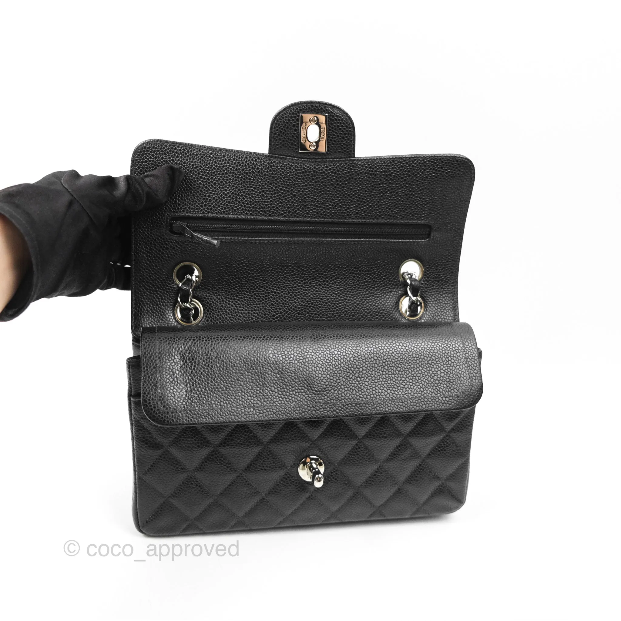 Chanel Small Classic Flap Quilted Black Caviar Silver Hardware
