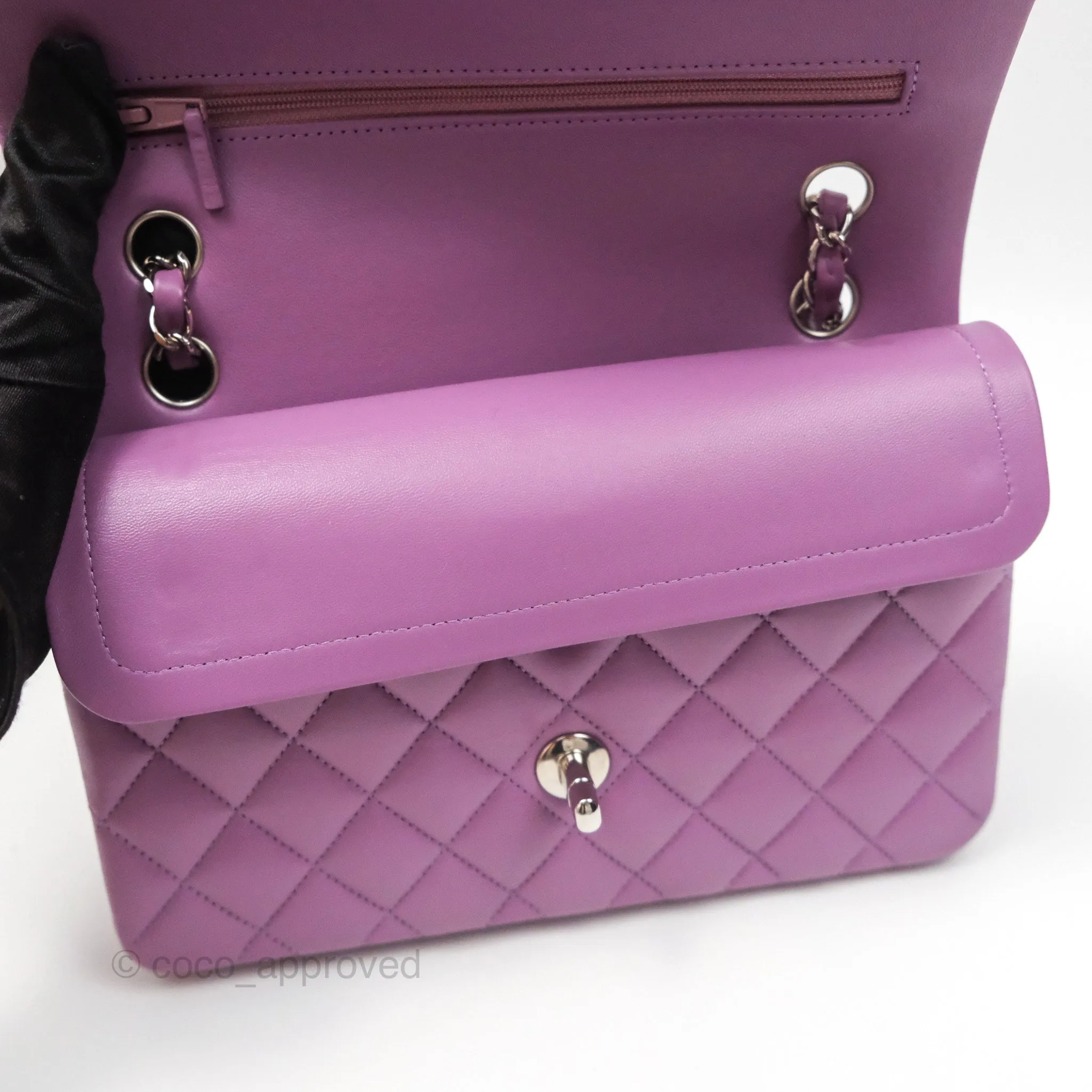 Chanel Small Classic Flap Quilted Purple Lambskin Silver Hardware