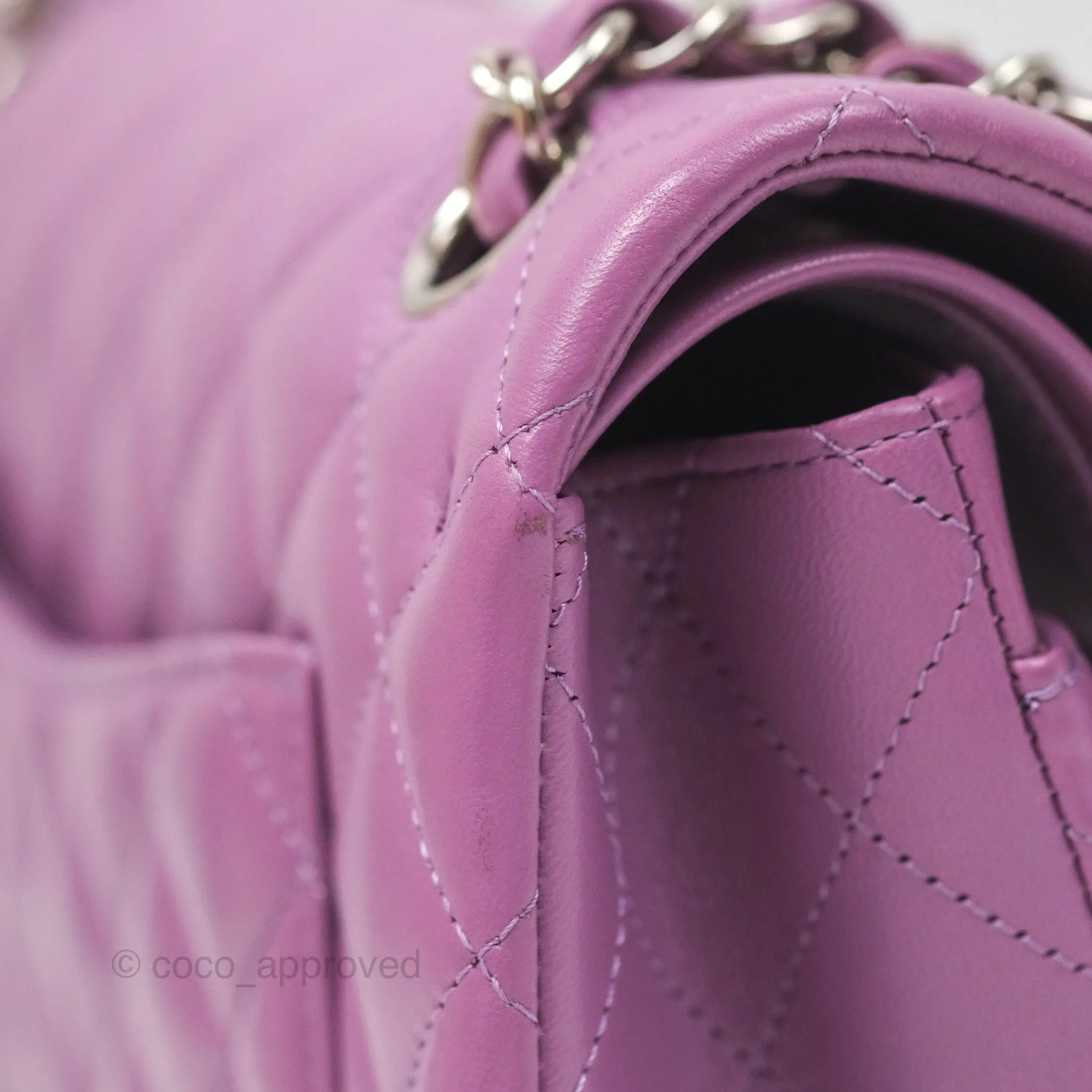 Chanel Small Classic Flap Quilted Purple Lambskin Silver Hardware