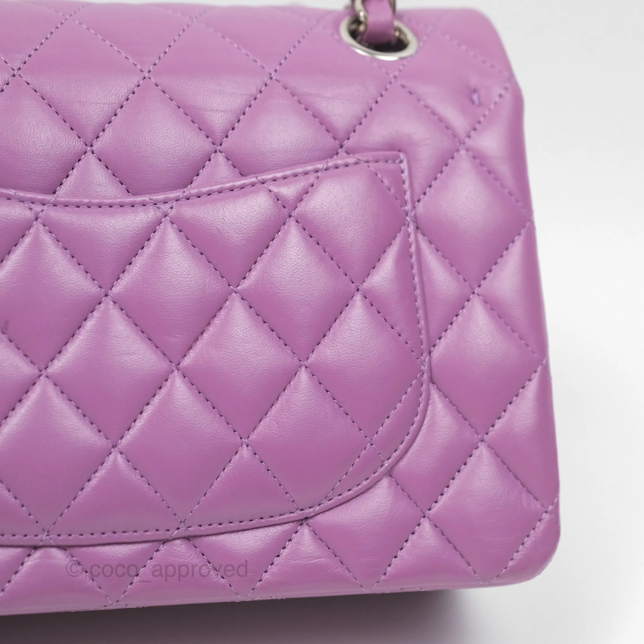 Chanel Small Classic Flap Quilted Purple Lambskin Silver Hardware