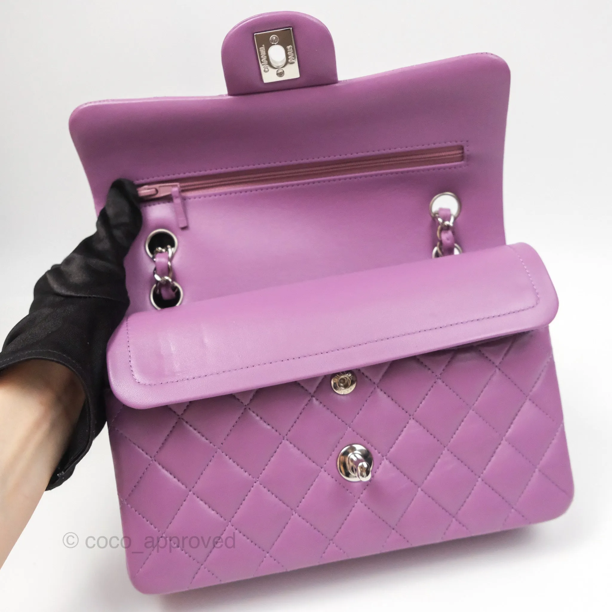 Chanel Small Classic Flap Quilted Purple Lambskin Silver Hardware