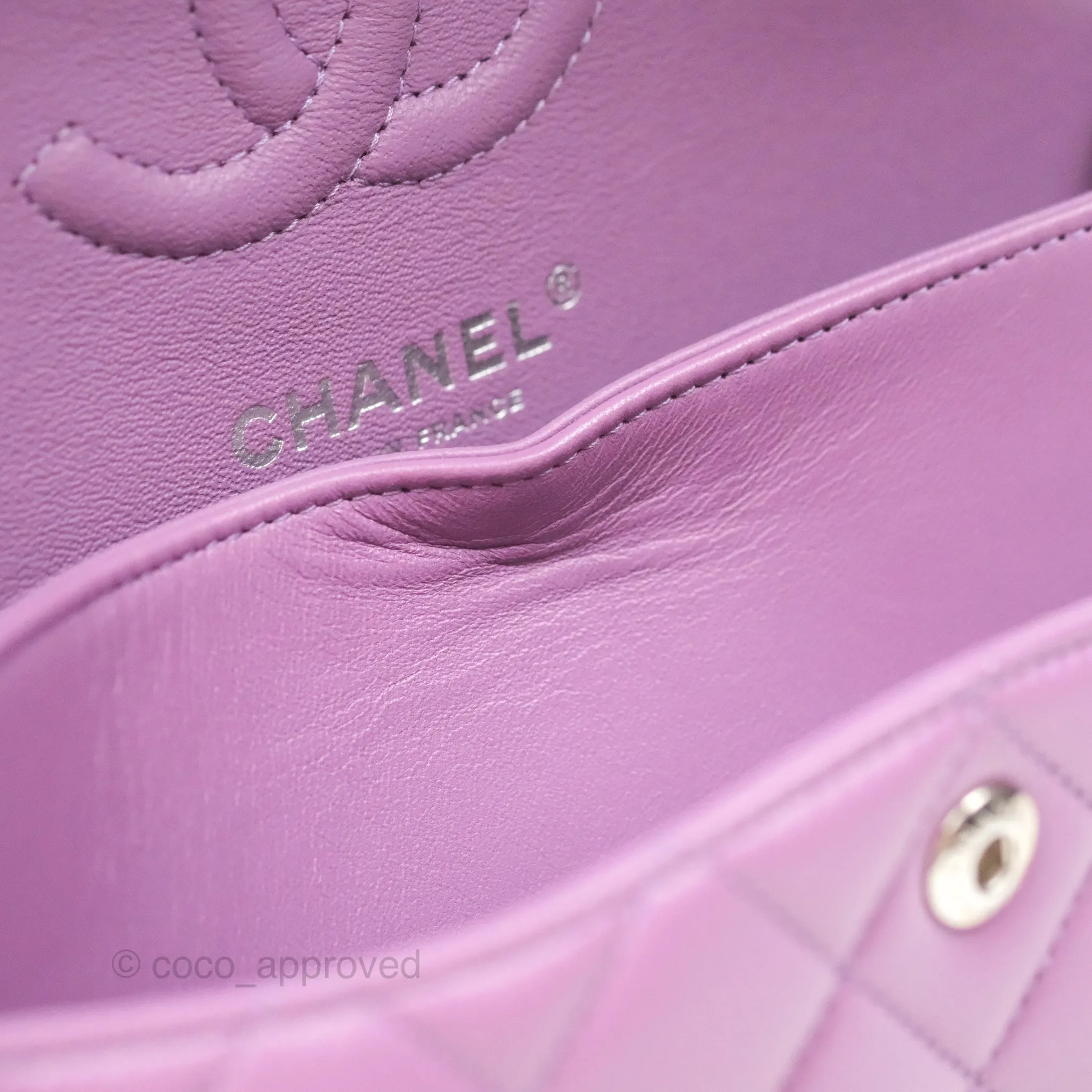 Chanel Small Classic Flap Quilted Purple Lambskin Silver Hardware