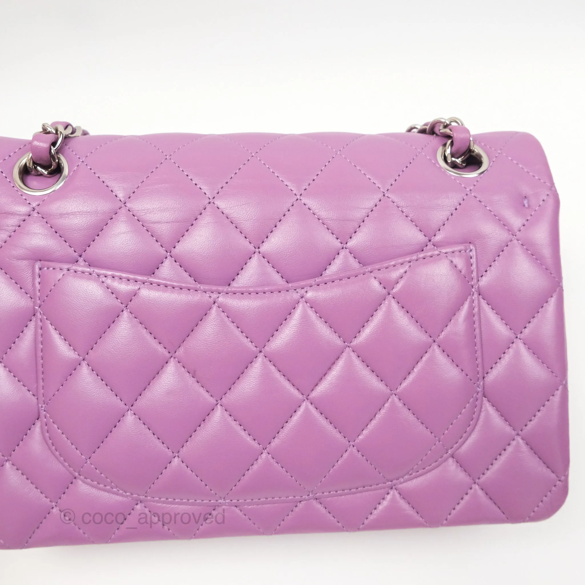 Chanel Small Classic Flap Quilted Purple Lambskin Silver Hardware