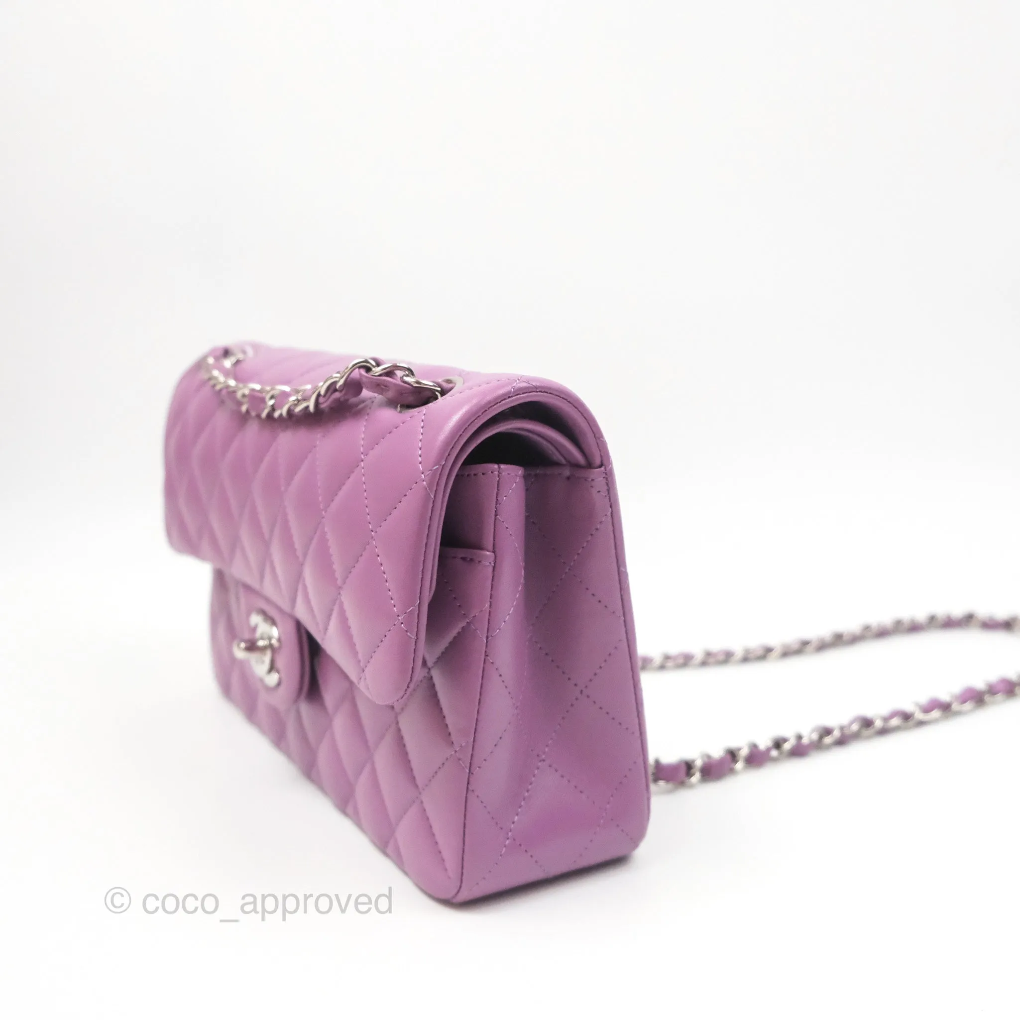 Chanel Small Classic Flap Quilted Purple Lambskin Silver Hardware