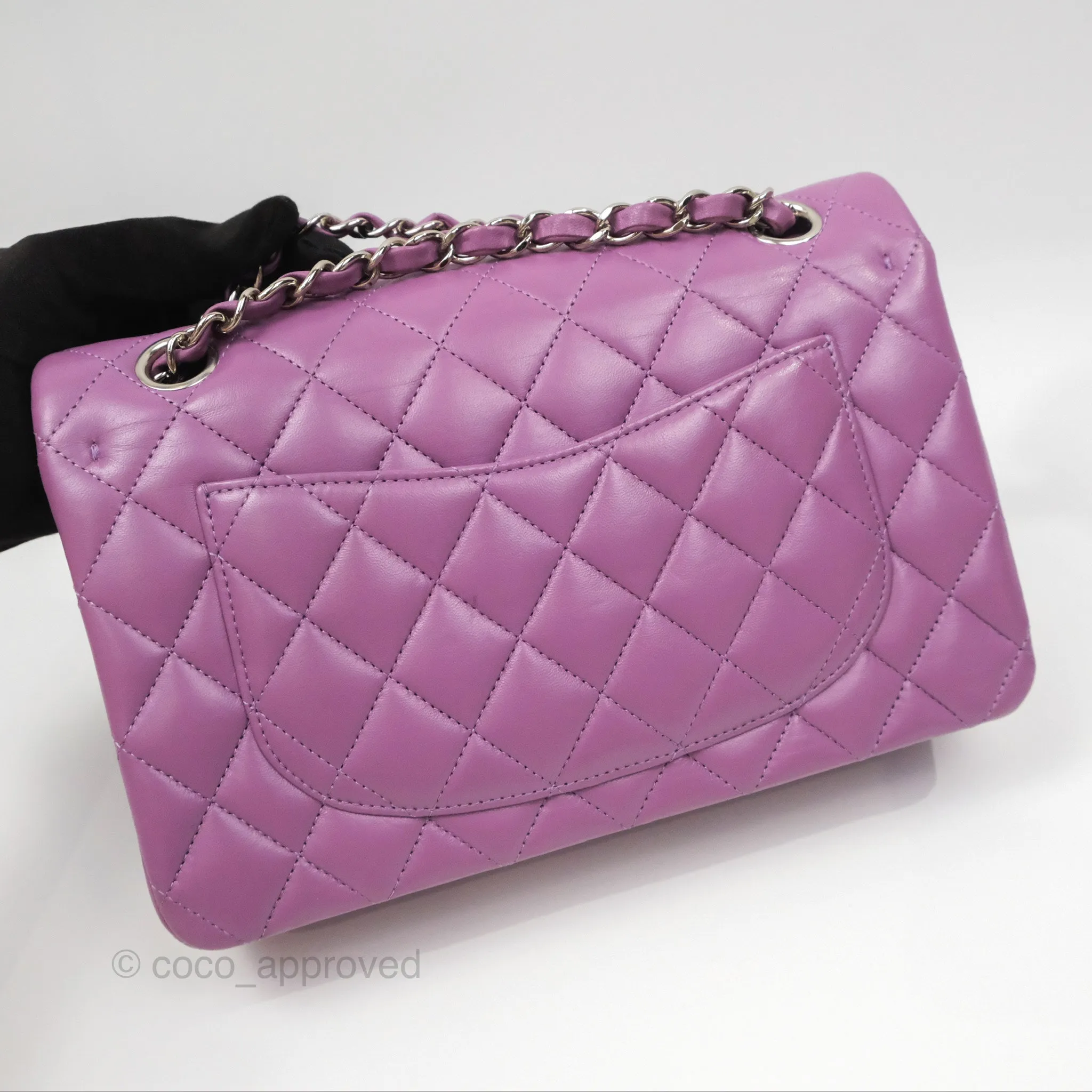 Chanel Small Classic Flap Quilted Purple Lambskin Silver Hardware