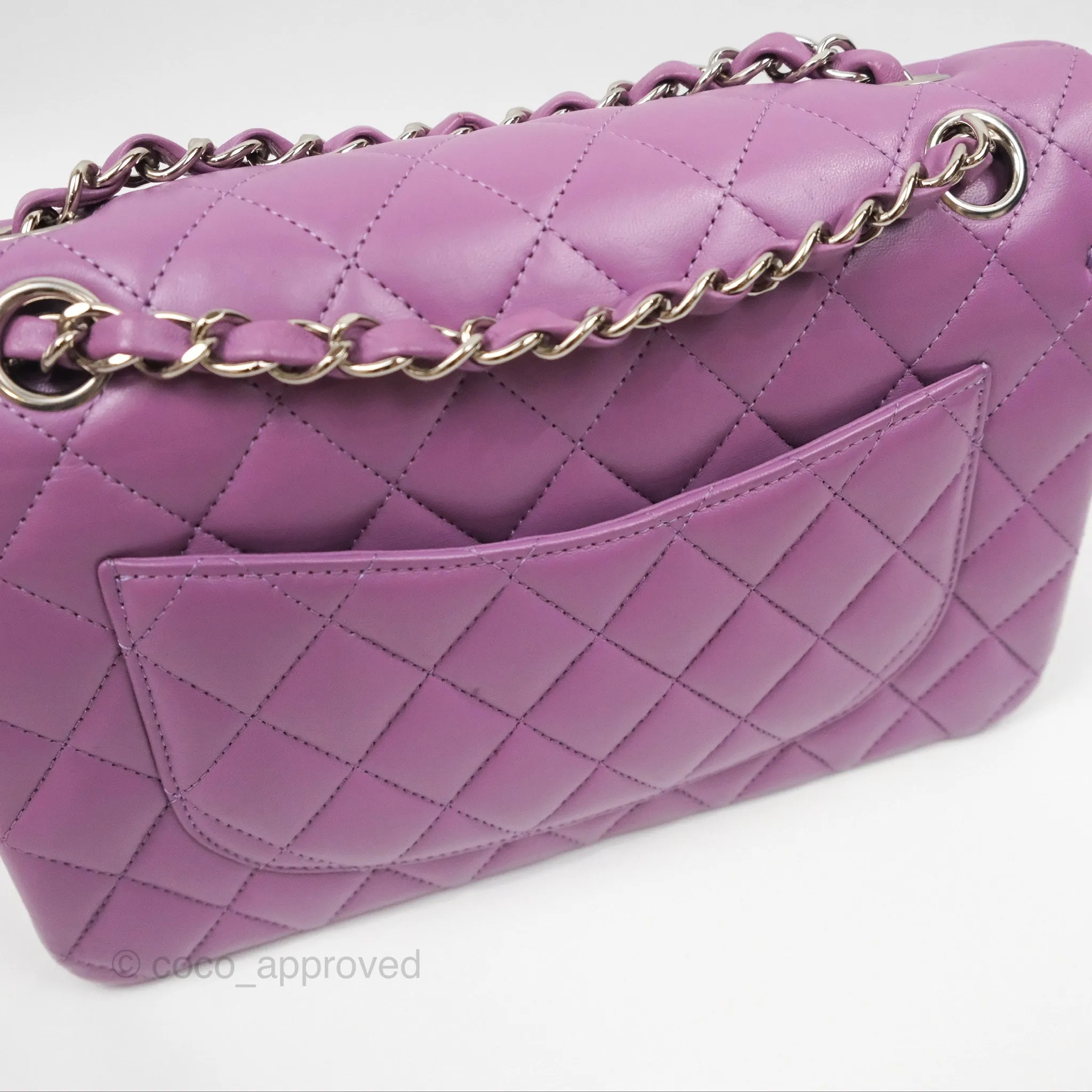 Chanel Small Classic Flap Quilted Purple Lambskin Silver Hardware