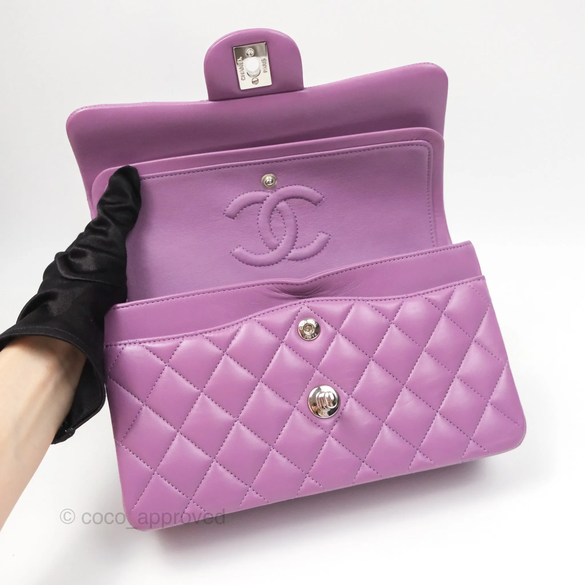 Chanel Small Classic Flap Quilted Purple Lambskin Silver Hardware