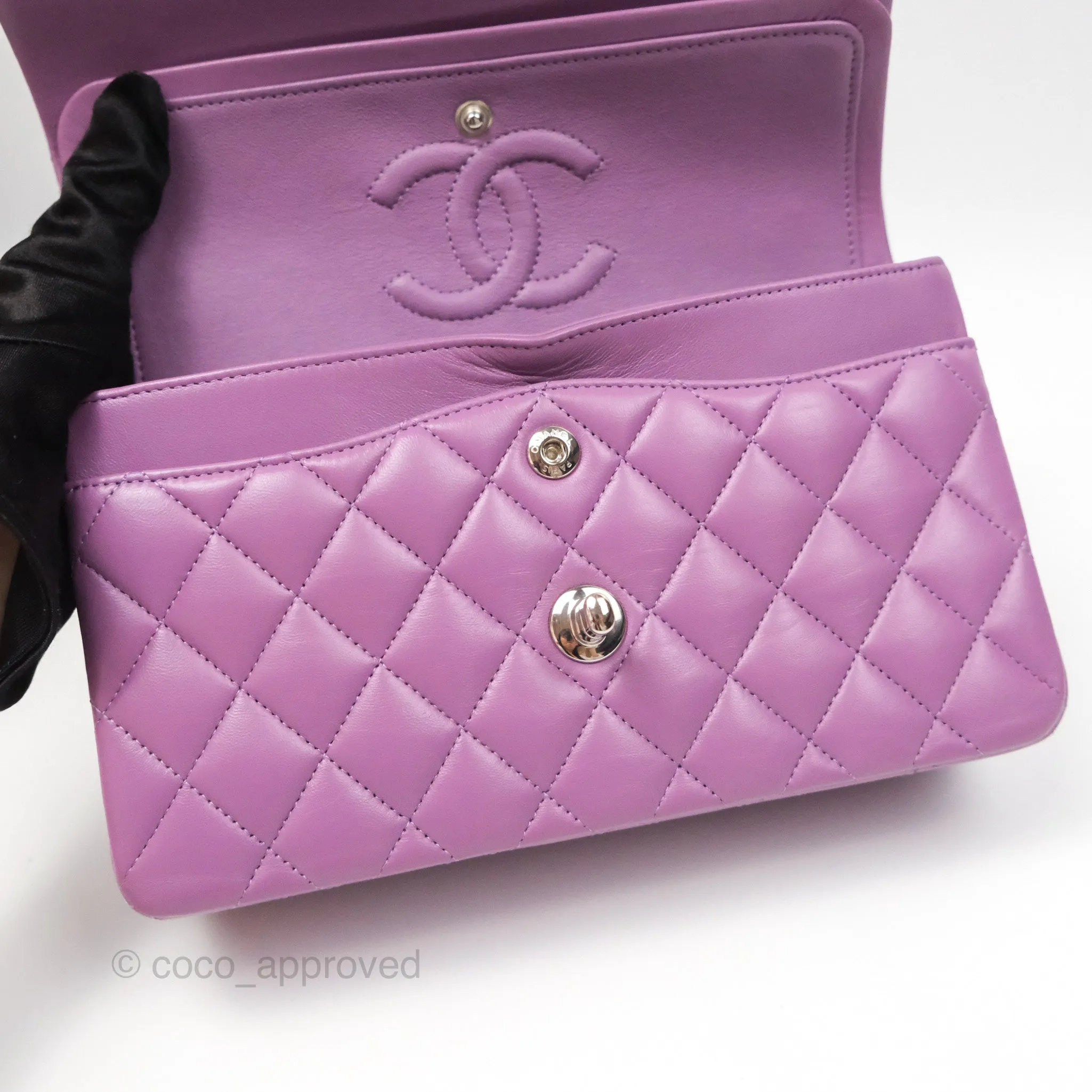 Chanel Small Classic Flap Quilted Purple Lambskin Silver Hardware