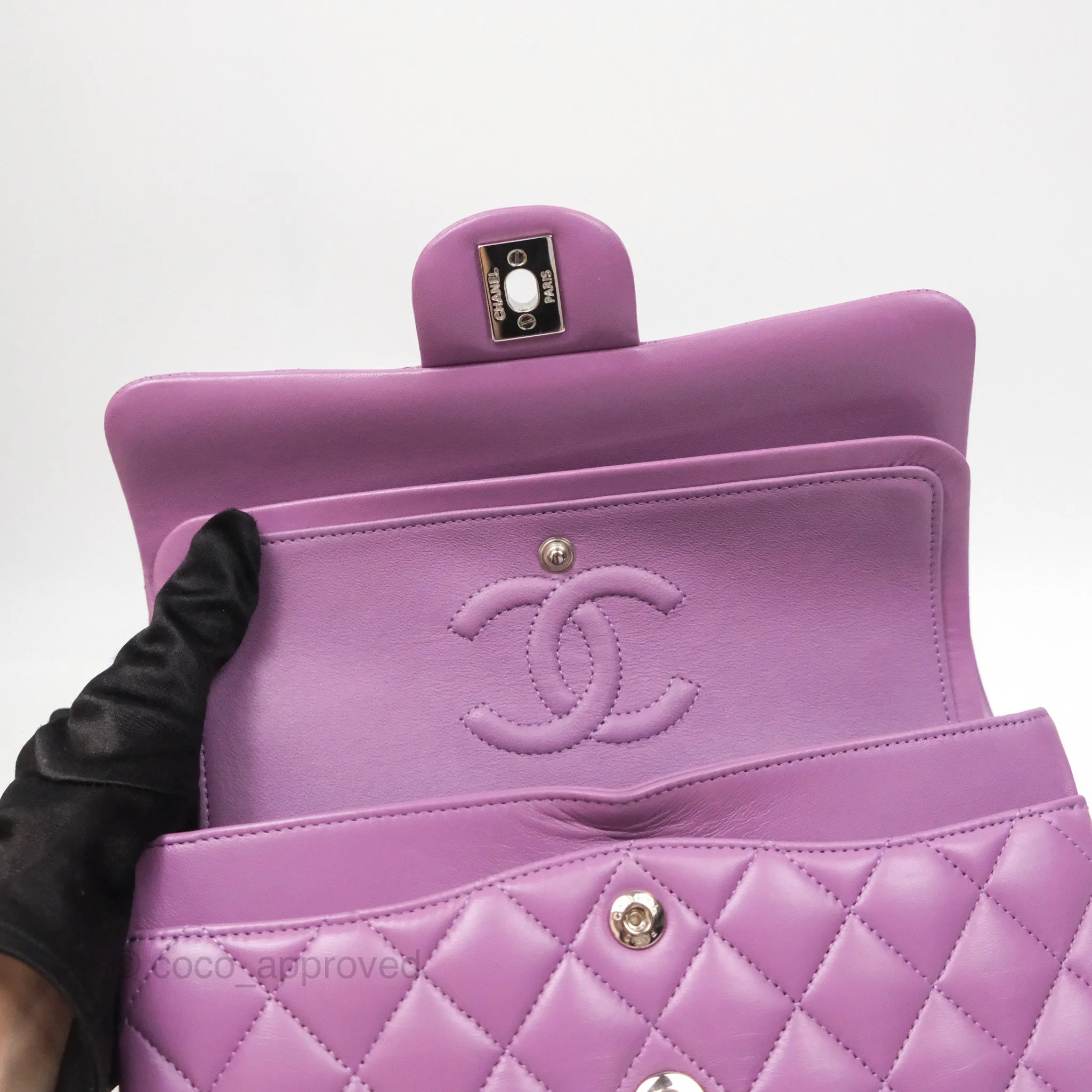Chanel Small Classic Flap Quilted Purple Lambskin Silver Hardware