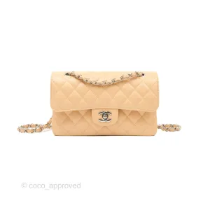 Chanel Small Classic Quilted Flap Beige Caviar Silver Hardware