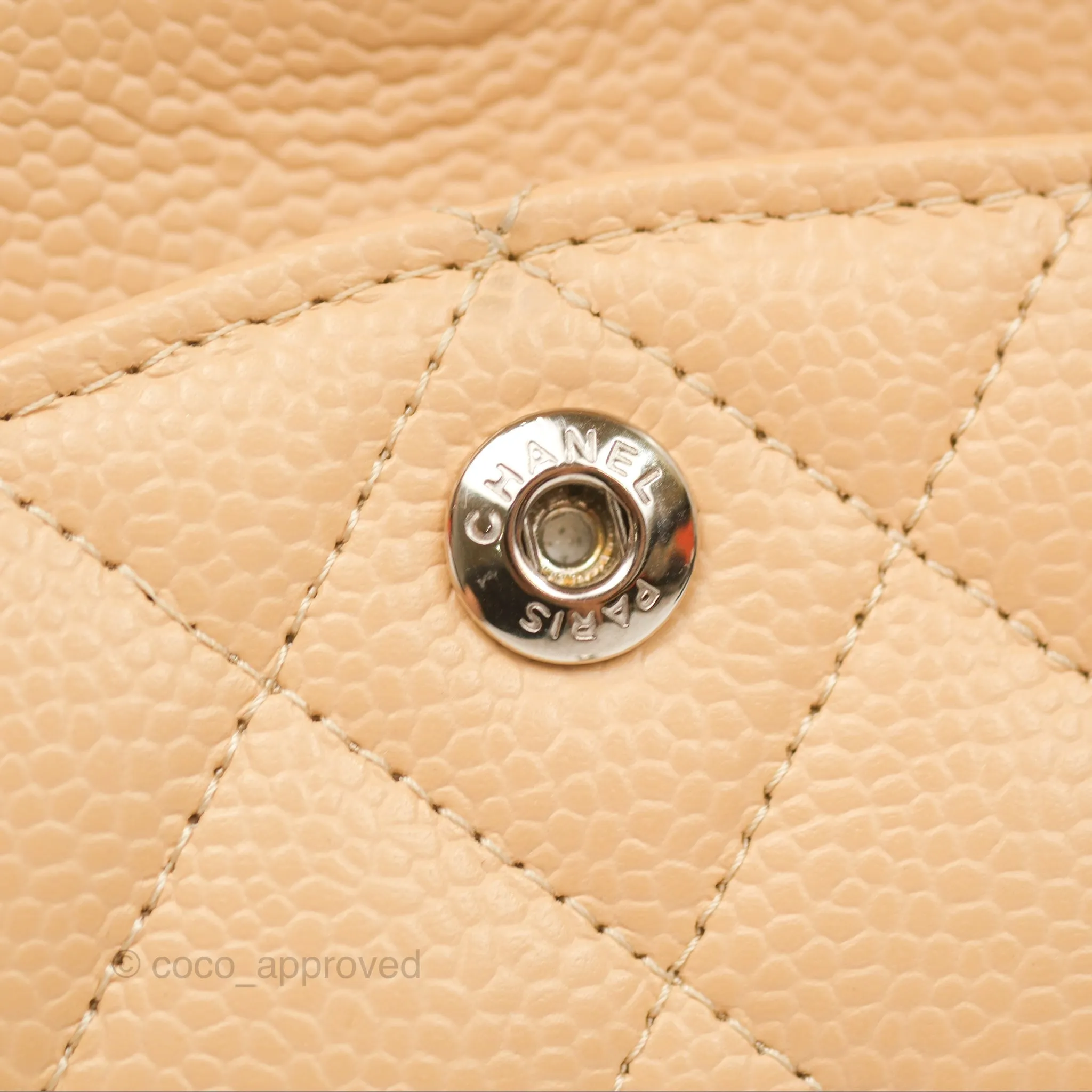 Chanel Small Classic Quilted Flap Beige Caviar Silver Hardware