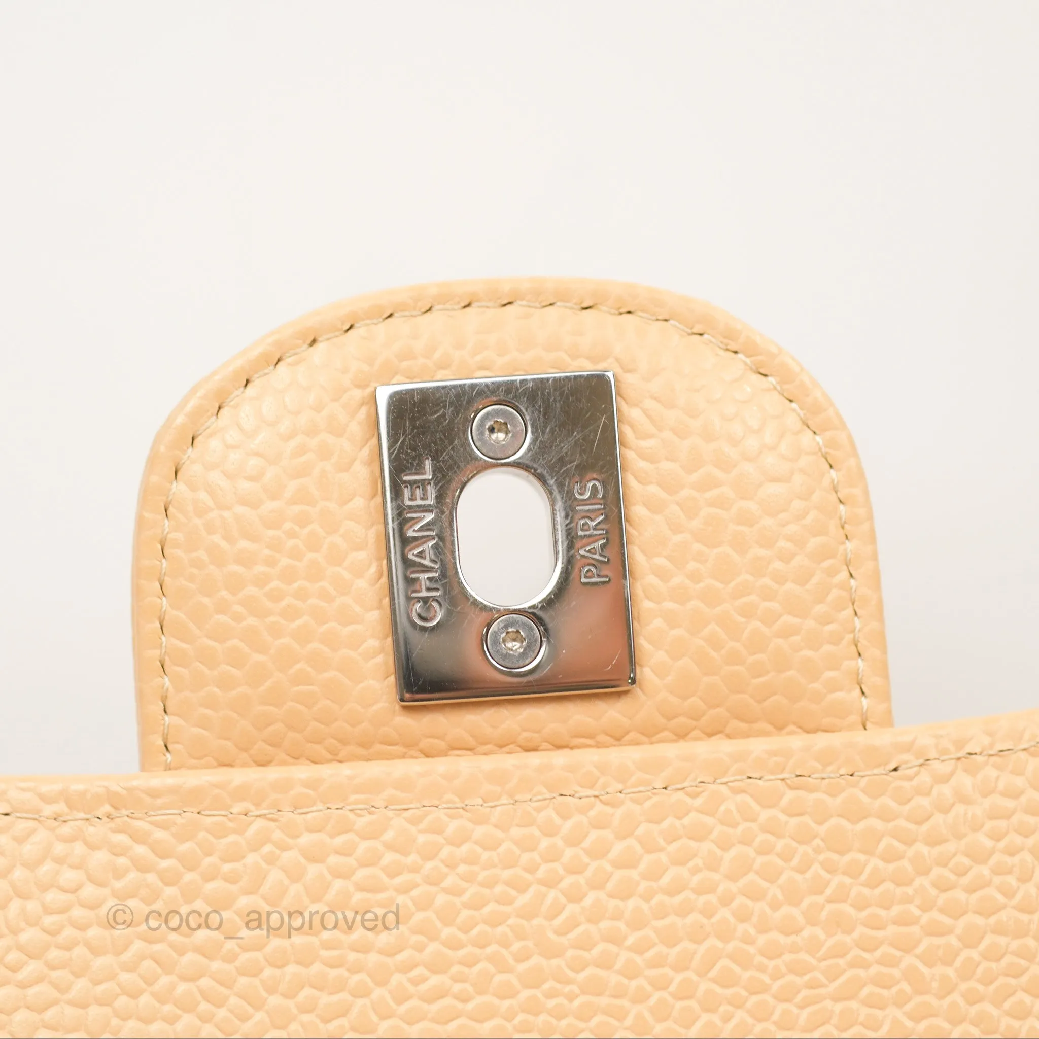 Chanel Small Classic Quilted Flap Beige Caviar Silver Hardware