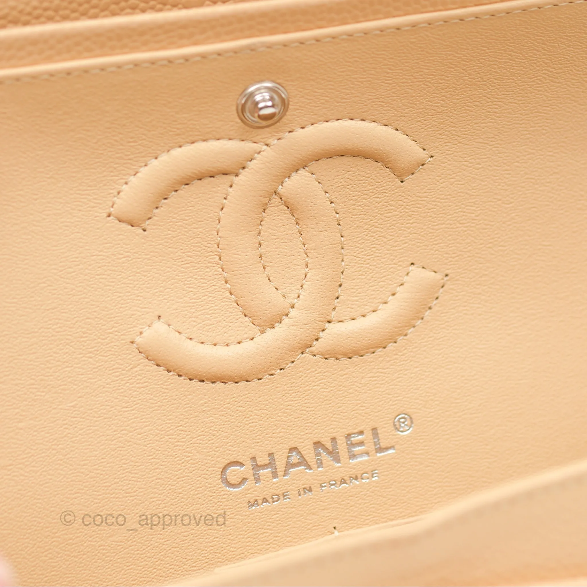 Chanel Small Classic Quilted Flap Beige Caviar Silver Hardware