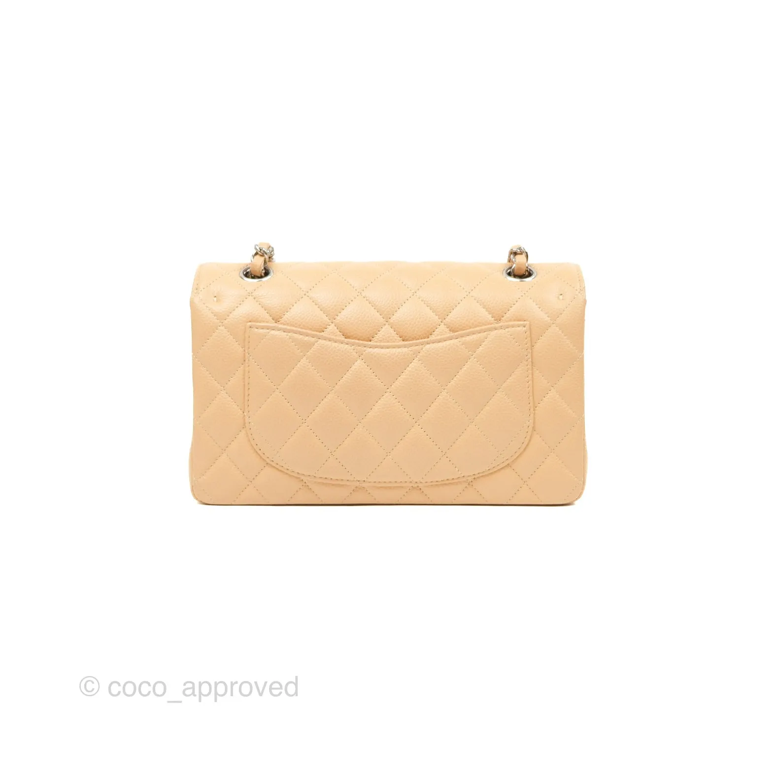 Chanel Small Classic Quilted Flap Beige Caviar Silver Hardware