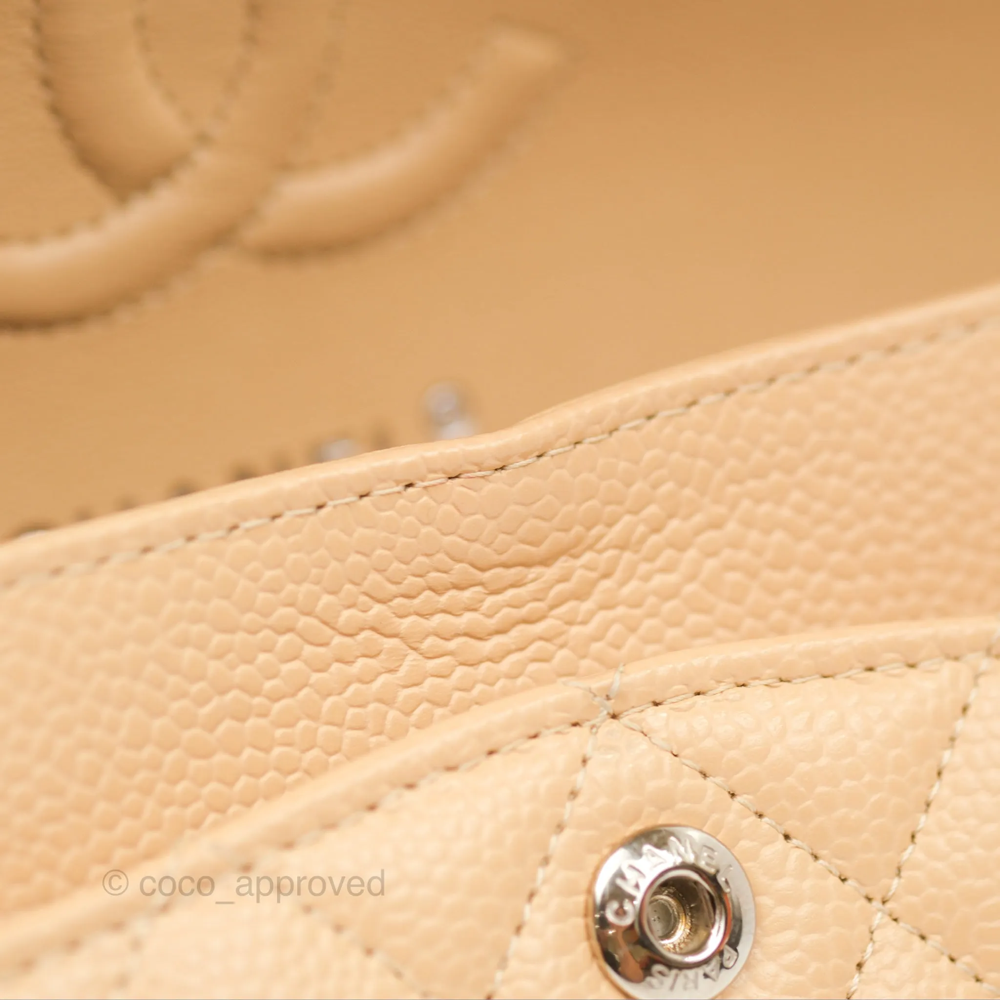 Chanel Small Classic Quilted Flap Beige Caviar Silver Hardware