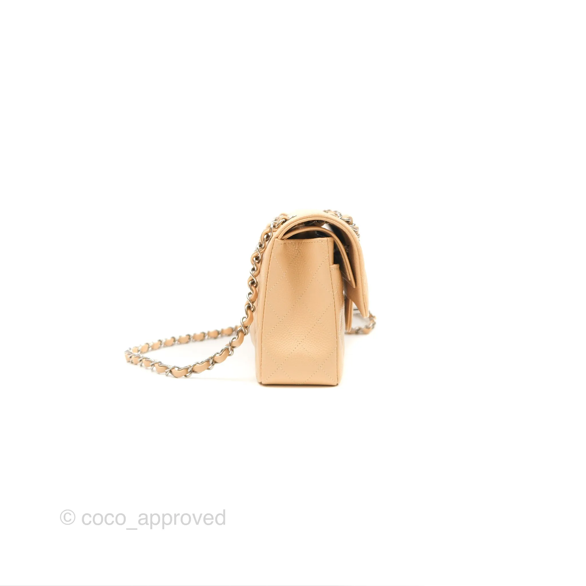 Chanel Small Classic Quilted Flap Beige Caviar Silver Hardware