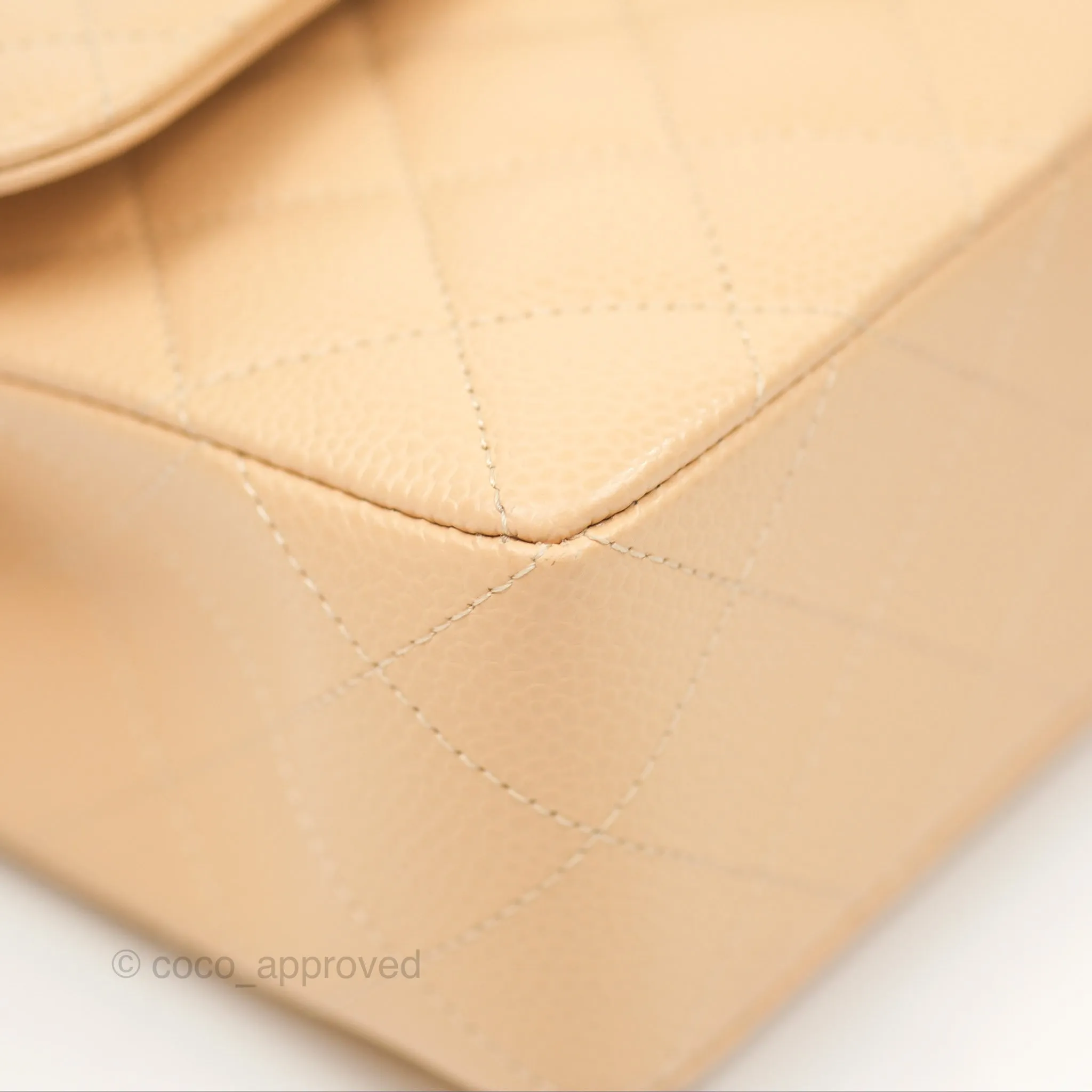 Chanel Small Classic Quilted Flap Beige Caviar Silver Hardware