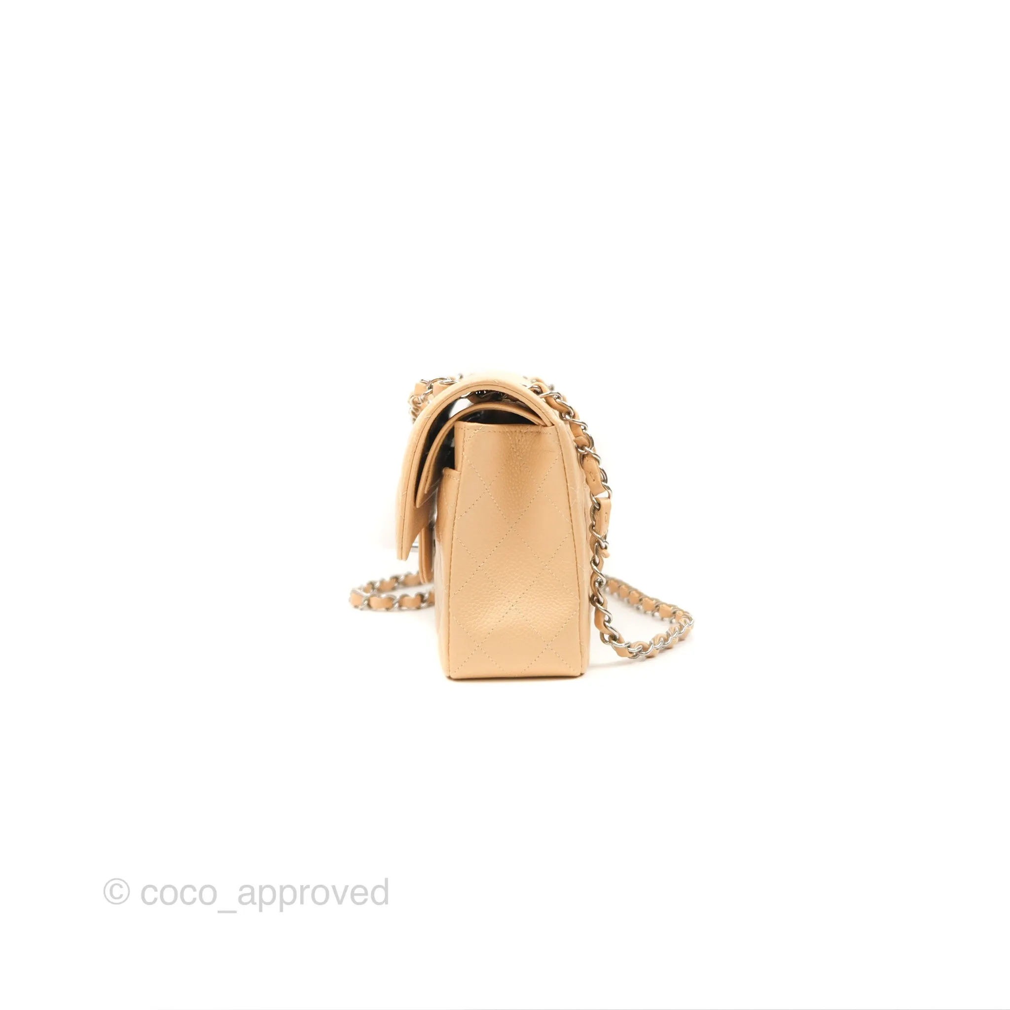 Chanel Small Classic Quilted Flap Beige Caviar Silver Hardware