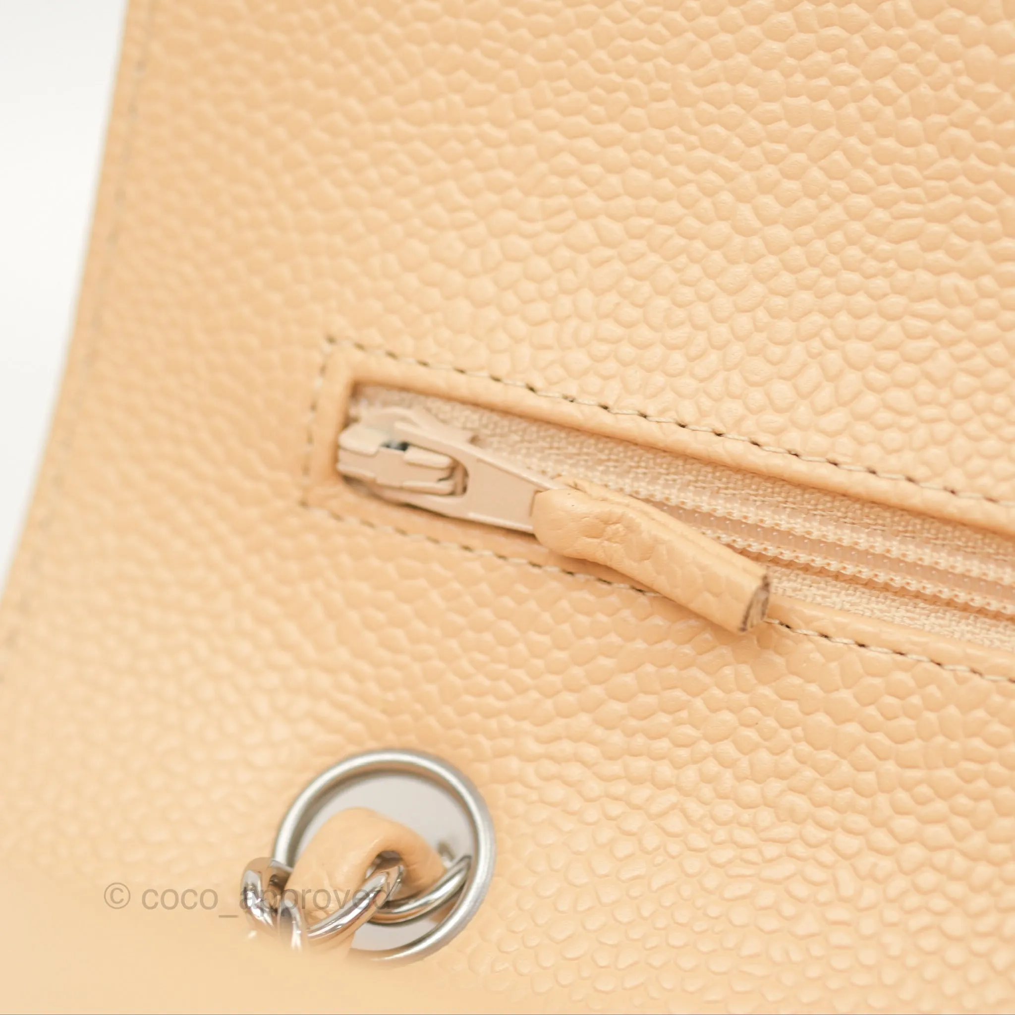 Chanel Small Classic Quilted Flap Beige Caviar Silver Hardware