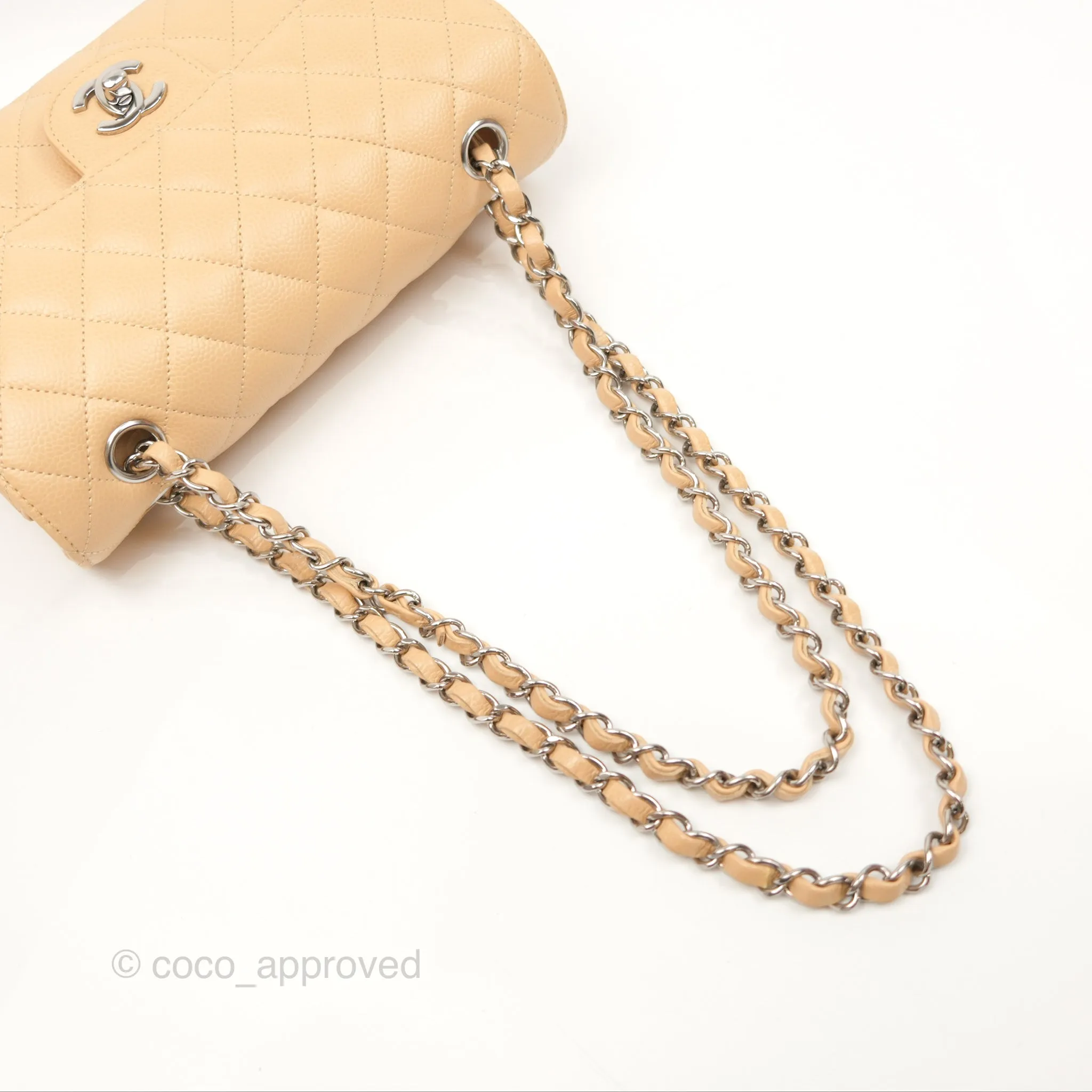 Chanel Small Classic Quilted Flap Beige Caviar Silver Hardware