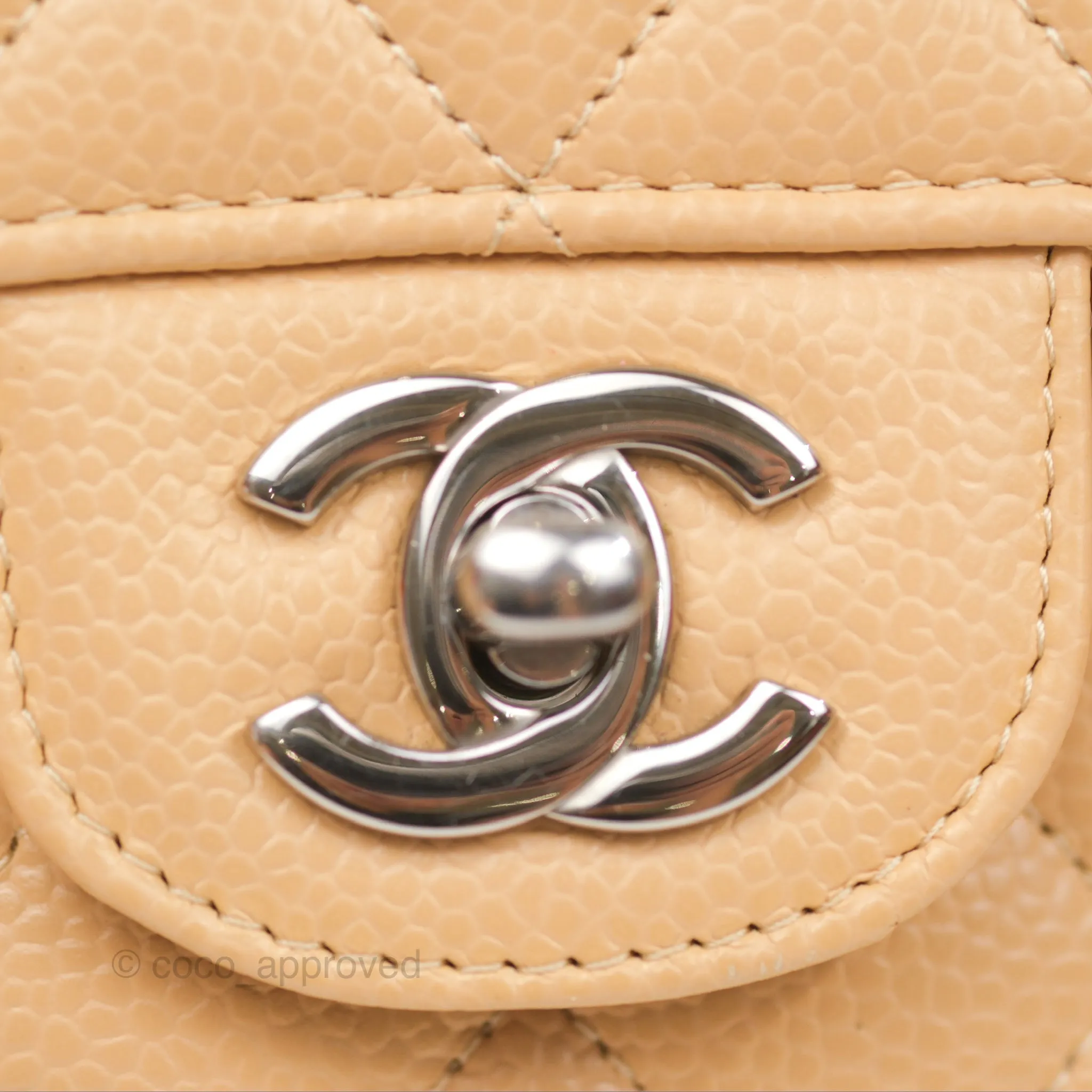 Chanel Small Classic Quilted Flap Beige Caviar Silver Hardware