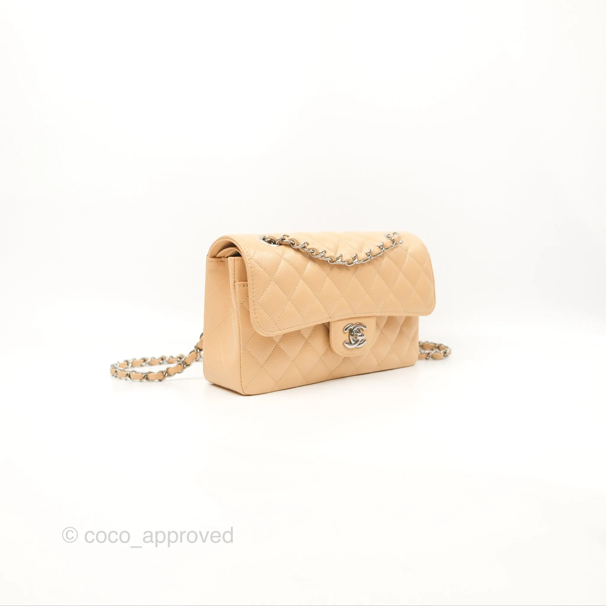 Chanel Small Classic Quilted Flap Beige Caviar Silver Hardware