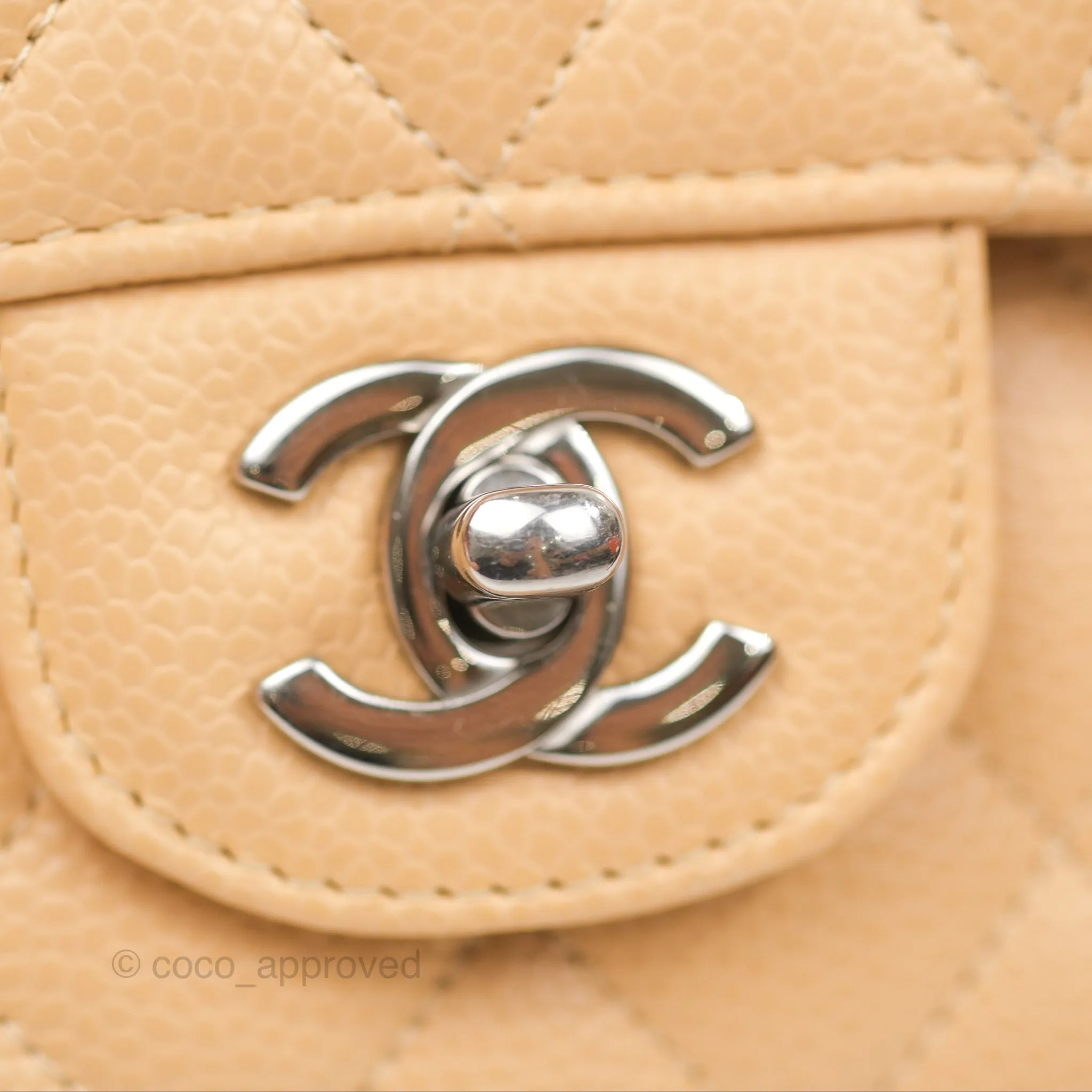 Chanel Small Classic Quilted Flap Beige Caviar Silver Hardware