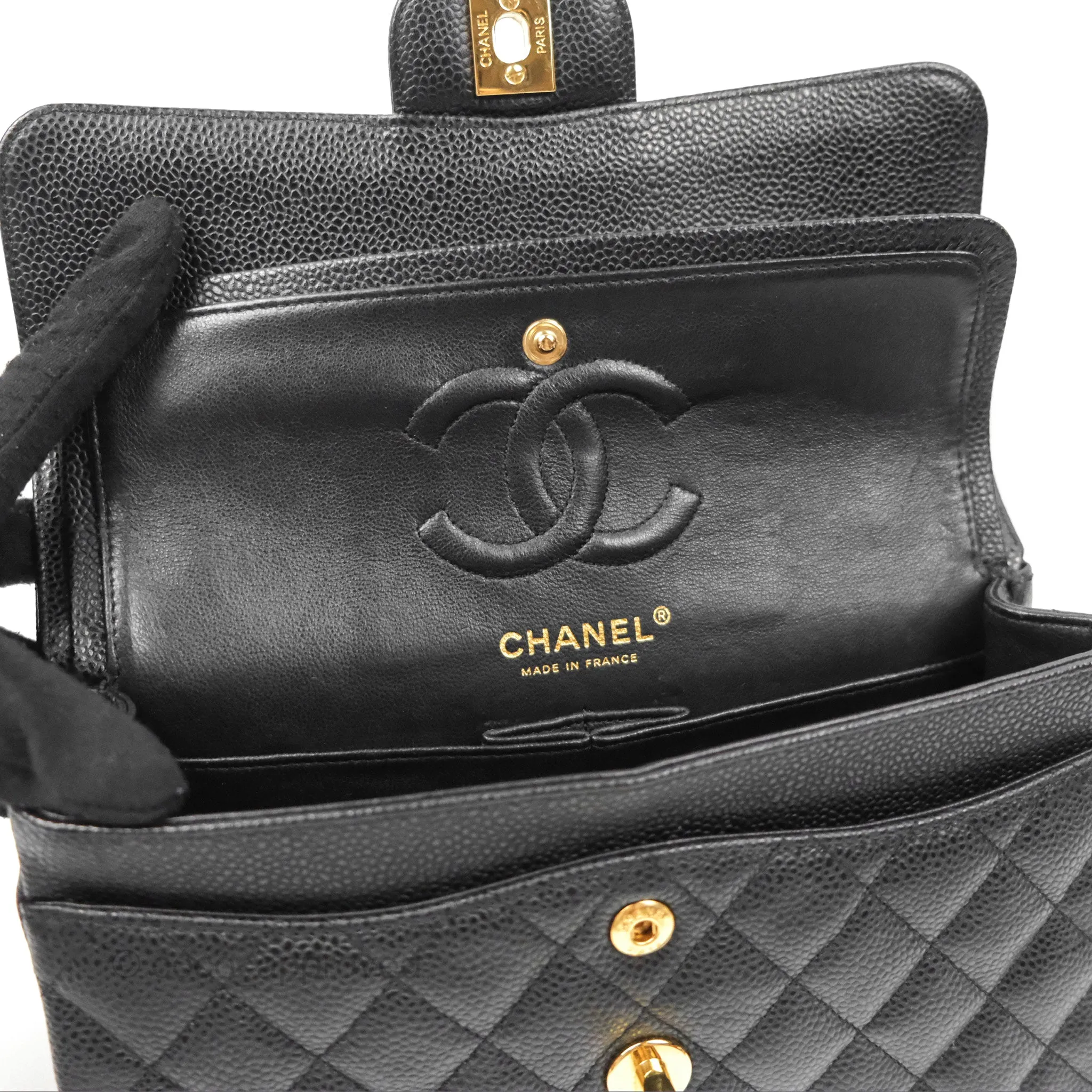 Chanel Small Classic Quilted Flap Black Caviar Gold Hardware
