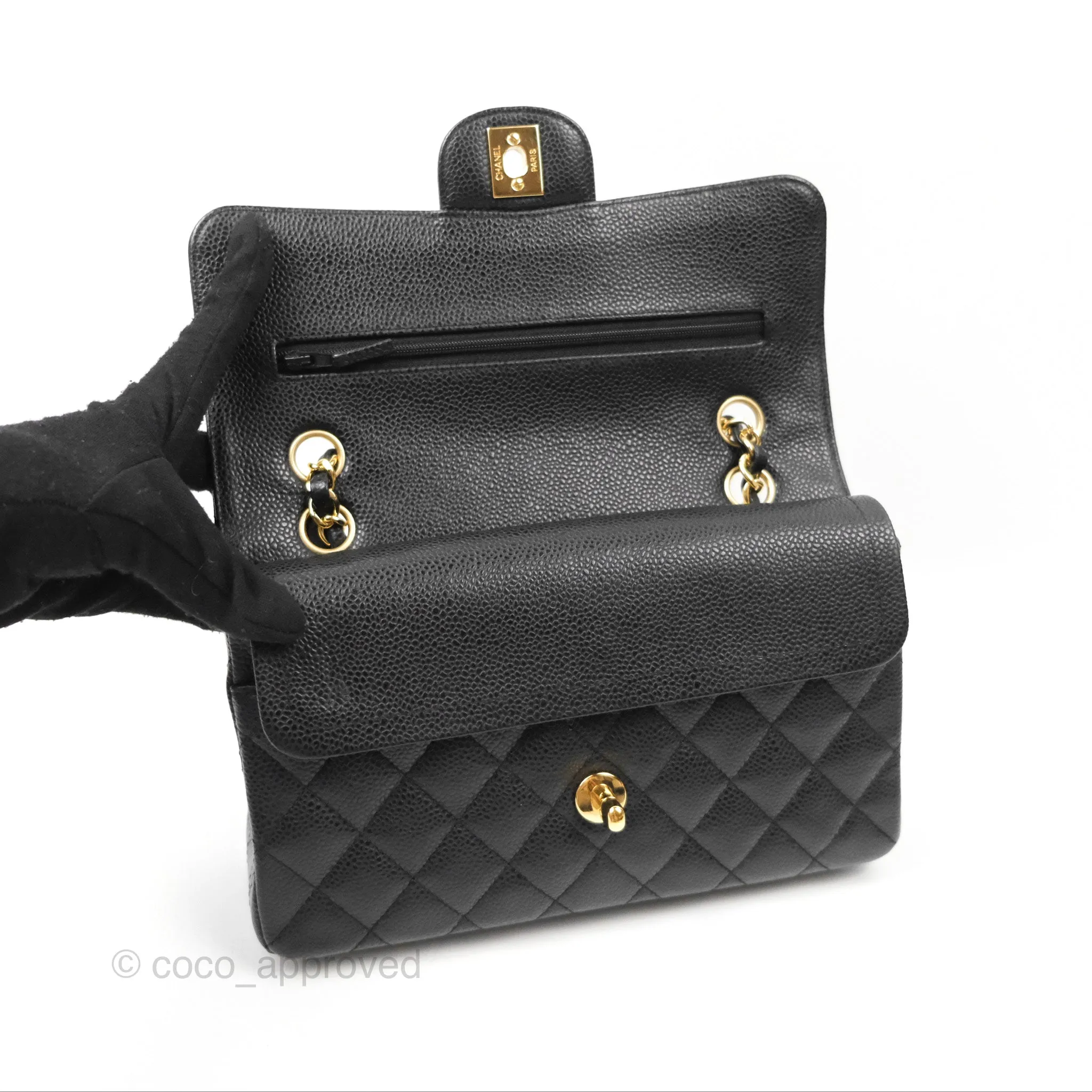 Chanel Small Classic Quilted Flap Black Caviar Gold Hardware