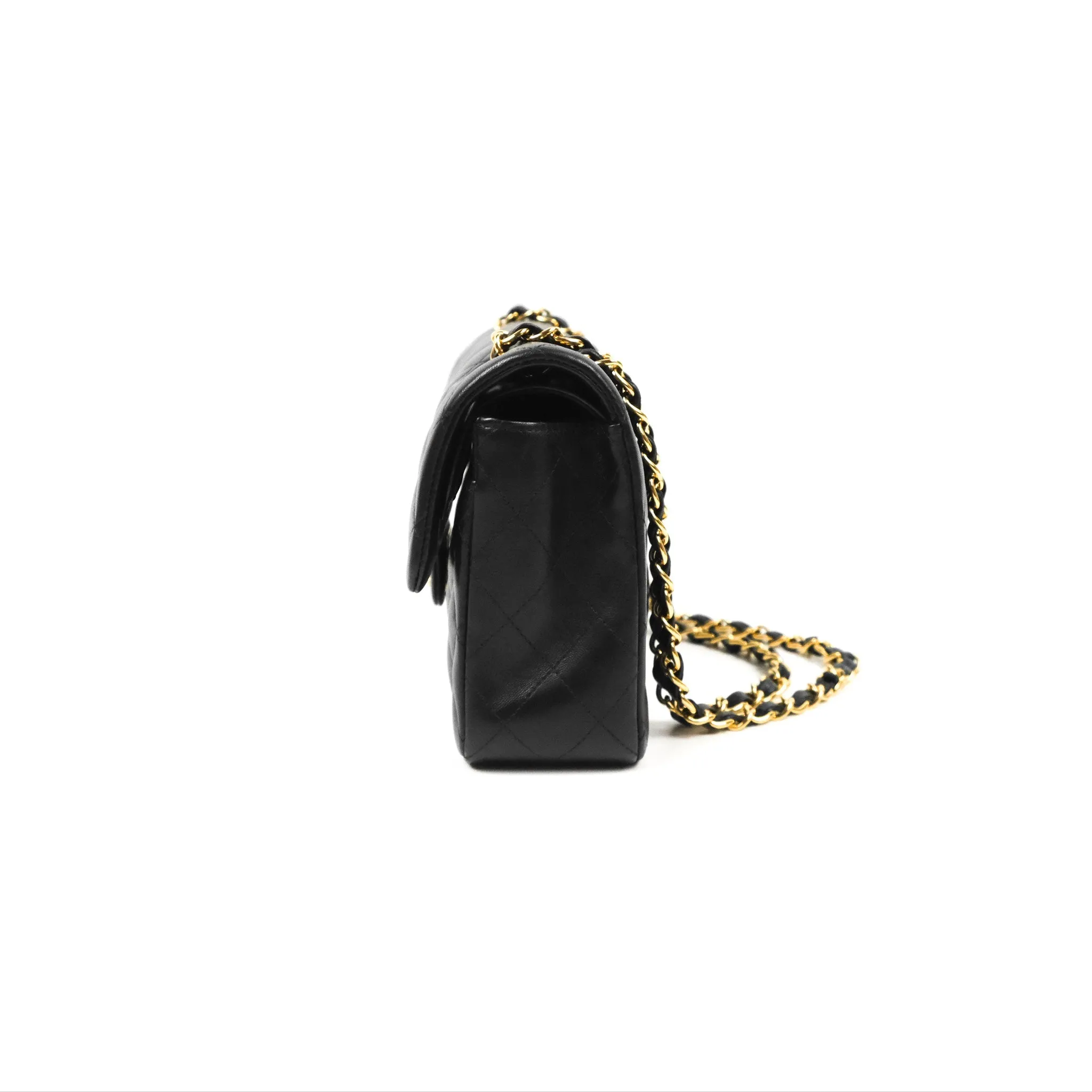 Chanel Small Classic Quilted Flap Black Lambskin Gold Hardware