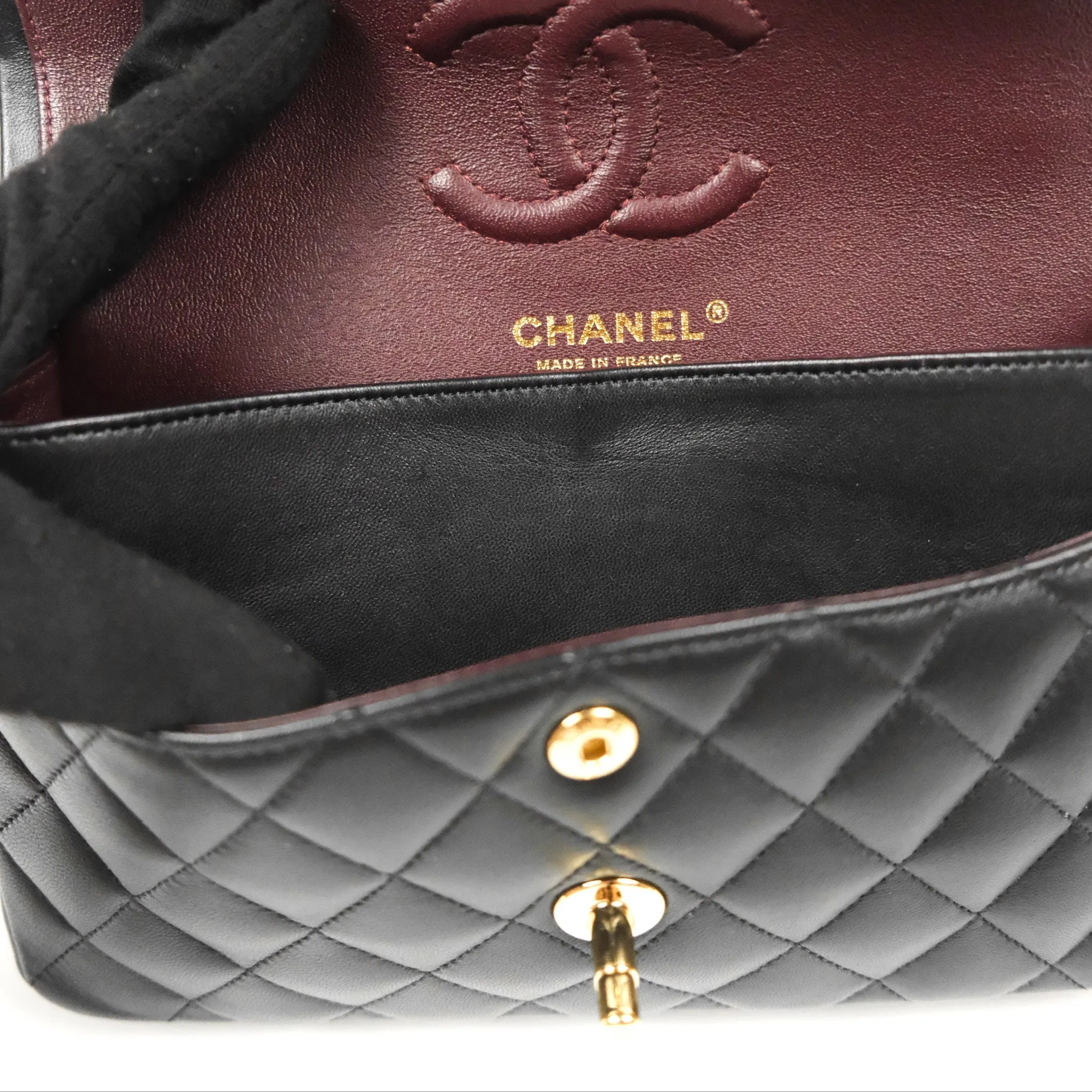 Chanel Small Classic Quilted Flap Black Lambskin Gold Hardware