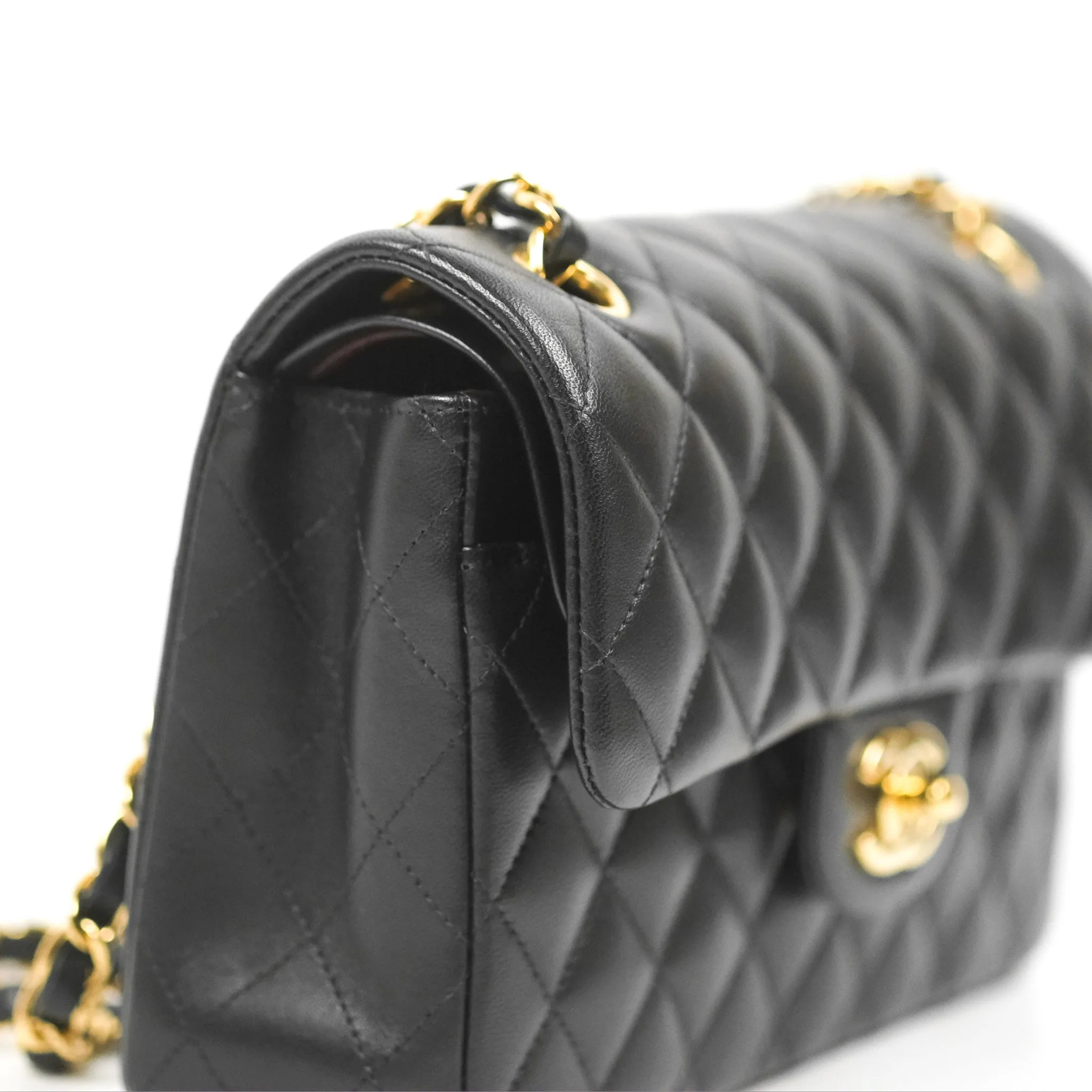 Chanel Small Classic Quilted Flap Black Lambskin Gold Hardware